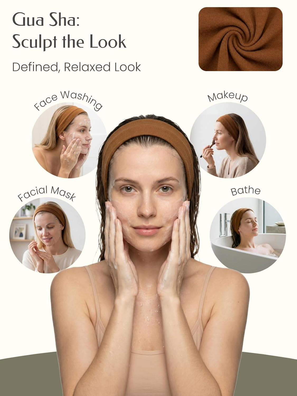 5PCS Face Roller & Gua Sha Facial Tools, Face Massage for Wrinkle Reduction & Puffiness Relief, Includes Silicone Scrubber, Headband & Travel Pouch, Jawline Sculpting and Pore Cleansing Set