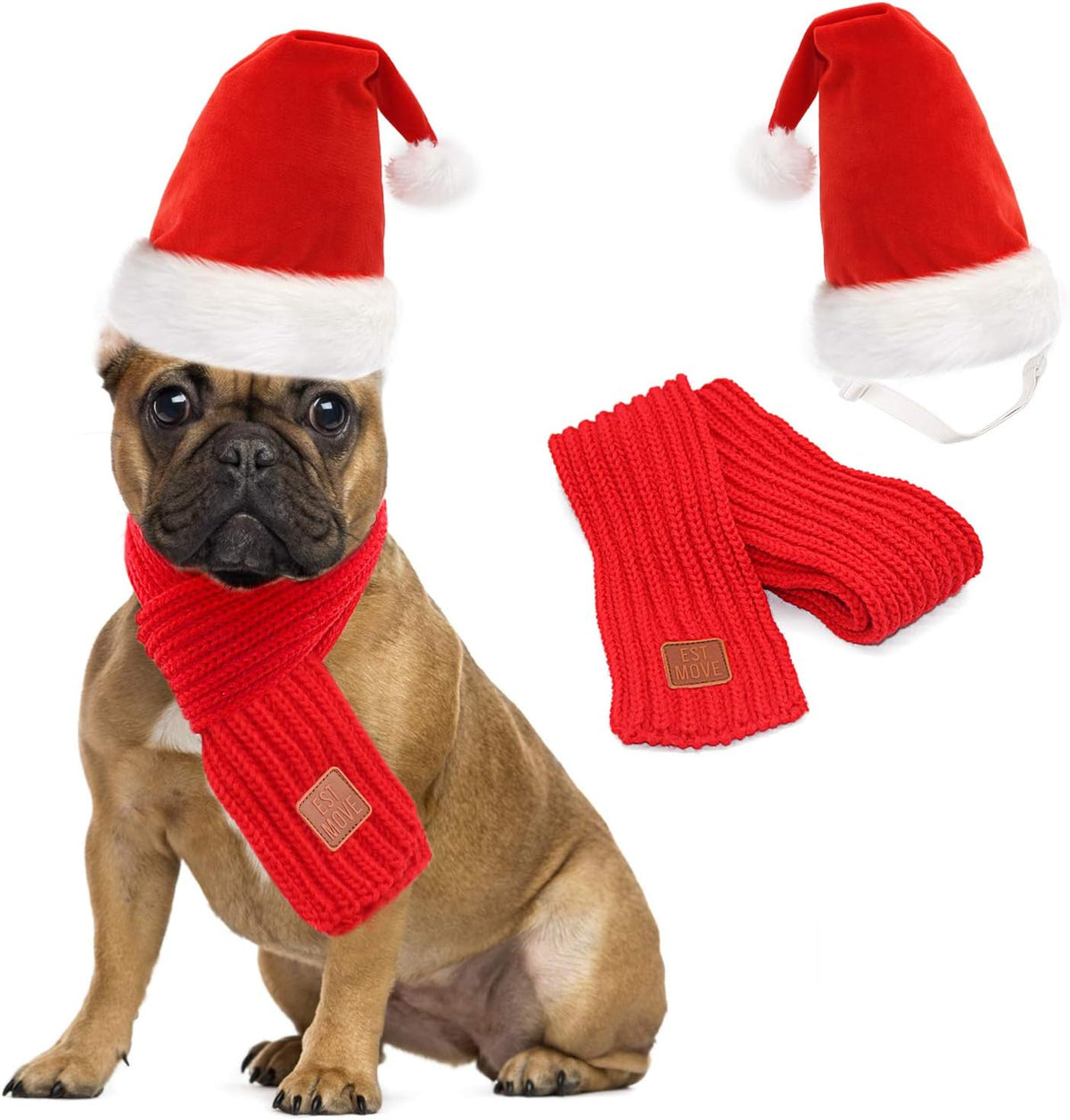 Dog Santa Hat and Scarf, Christmas Dog Costumes for Small Dogs & Cats