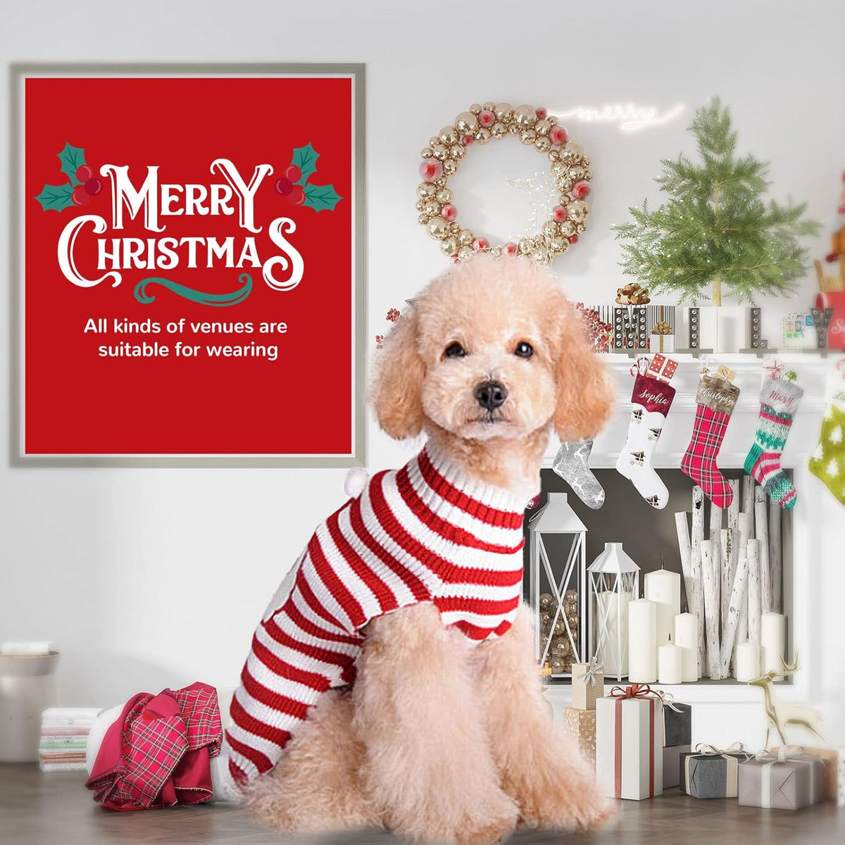 Santa Dog Sweater Christmas Funny Cute Red Striped Cat Sweater Vest Pet Holiday Dog Clothes Puppy Sweaters for Small Medium Large Dogs Cats Fall Winter Outfits Xmas Dogs Costume,Medium