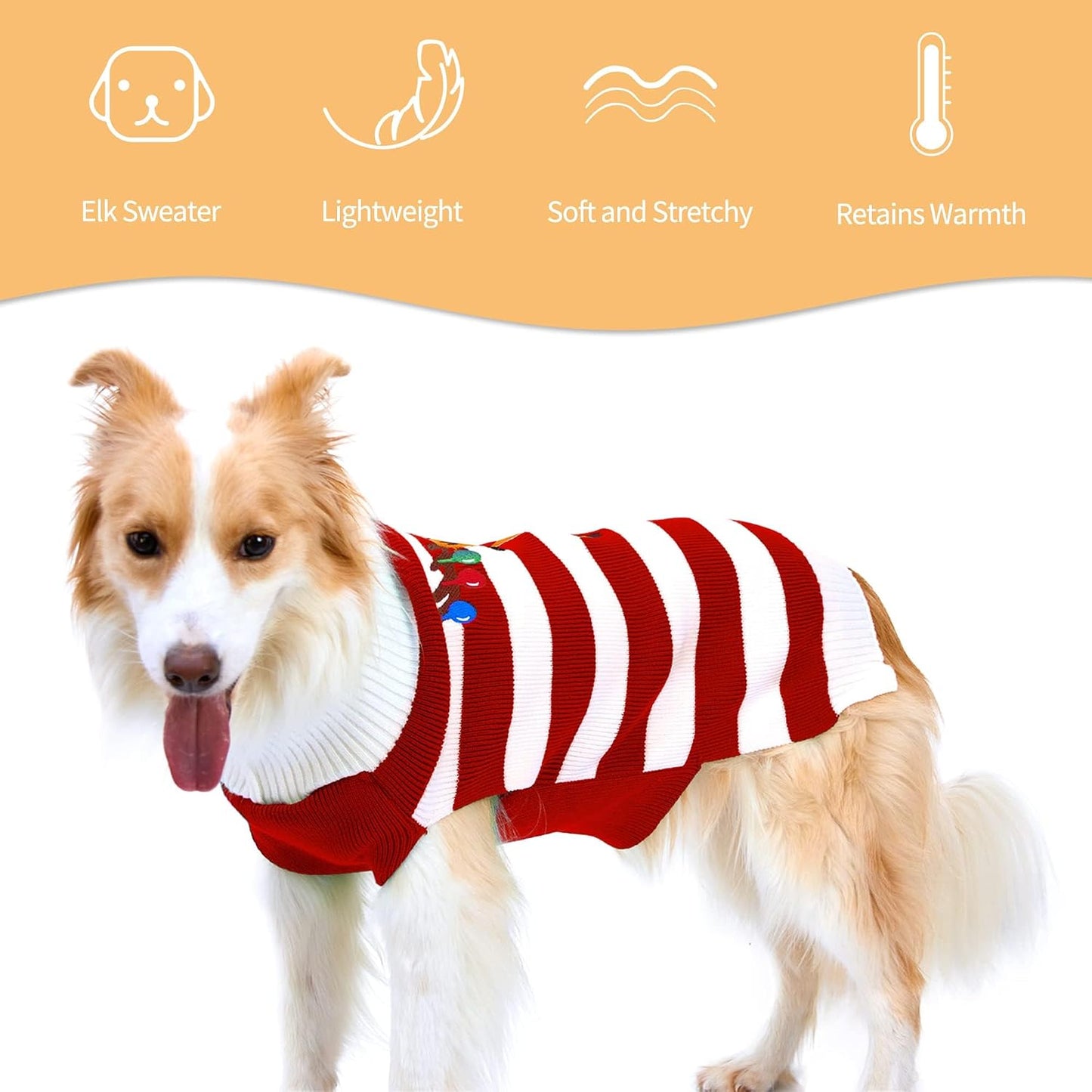 Dog Sweater Pet Christmas Elk Bells Sweaters Halloween Reindeer for Small Dog and Cat(Red,Xl)