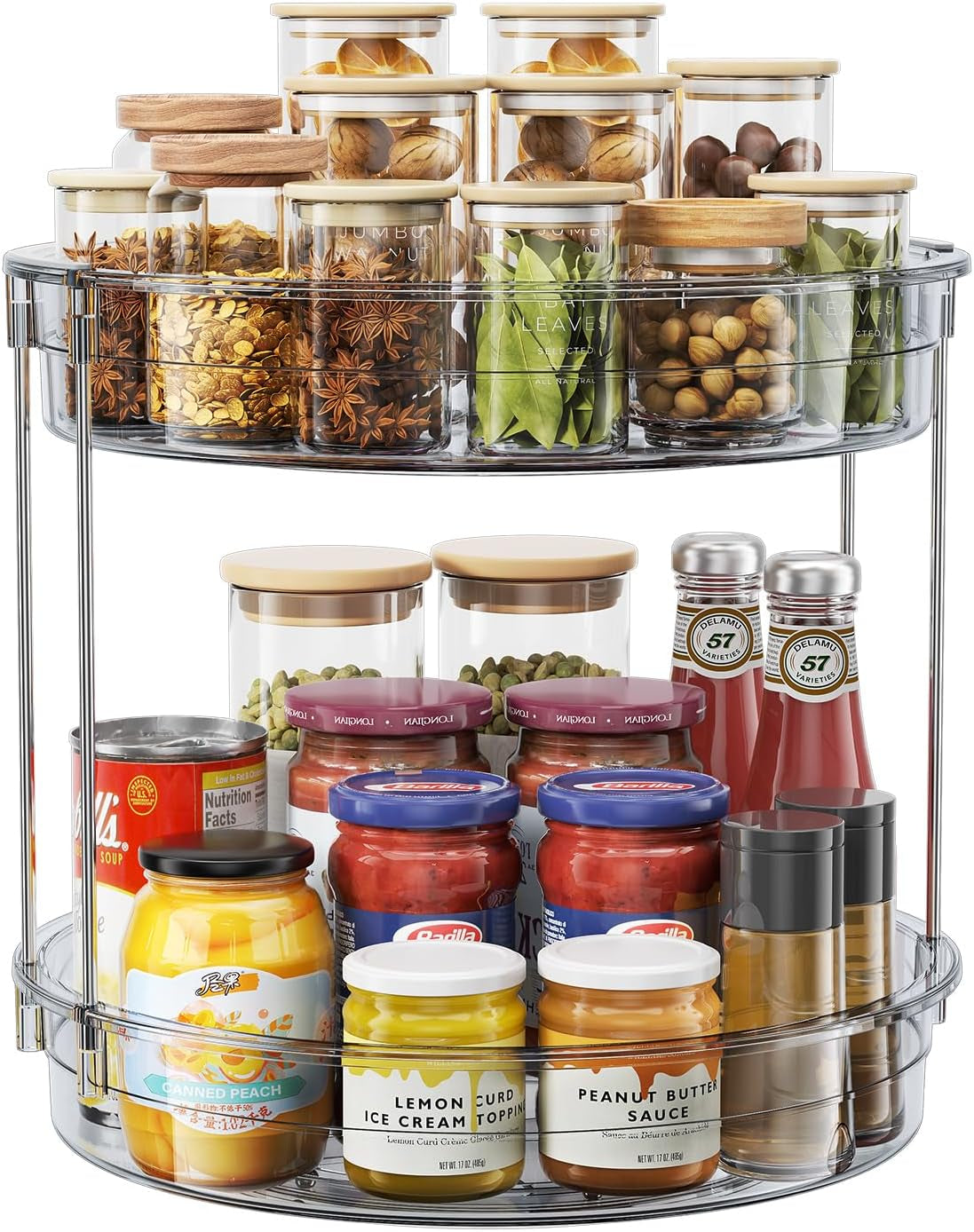 12 Inch 2 Tier Lazy Susan Turntable Organizer Rotating Spice Rack Organization for Cabinet, Kitchen, Pantry, Countertop, Bathroom, Vanity, Medicine Cabinet Organizer, Grey
