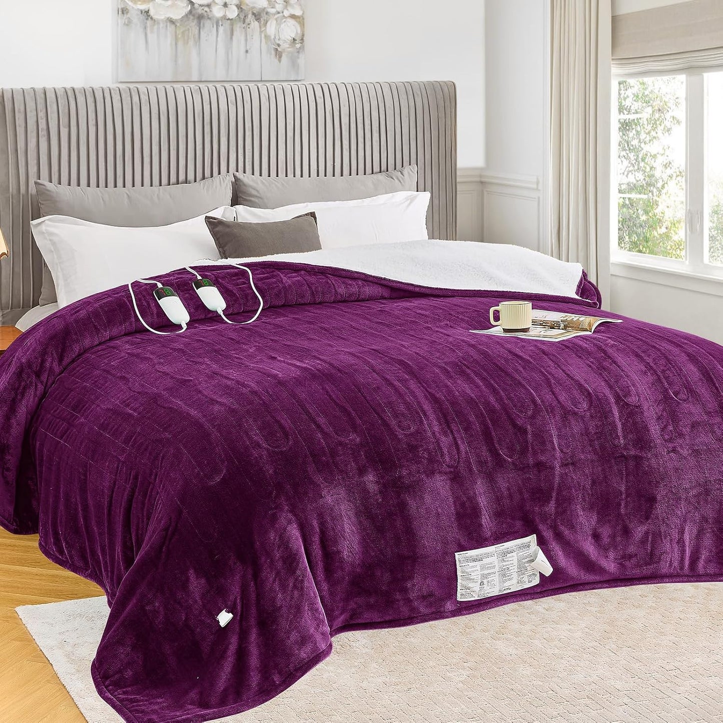 Heated Blanket Electric King Size 100"X90" Dual Control, Heating Blanket with 10 Heat Levels 1/2/4/6/8 Hours Auto-Off Overheat Protection,Soft Sherpa Warm, ETL & FCC Taro Purple