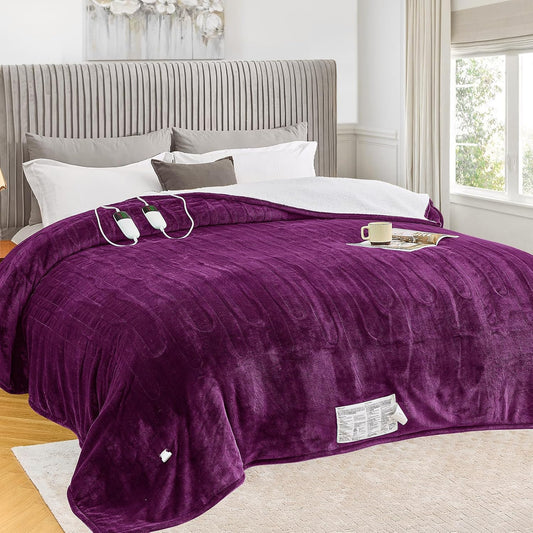 Heated Blanket Electric King Size 100"X90" Dual Control, Heating Blanket with 10 Heat Levels 1/2/4/6/8 Hours Auto-Off Overheat Protection,Soft Sherpa Warm, ETL & FCC Taro Purple