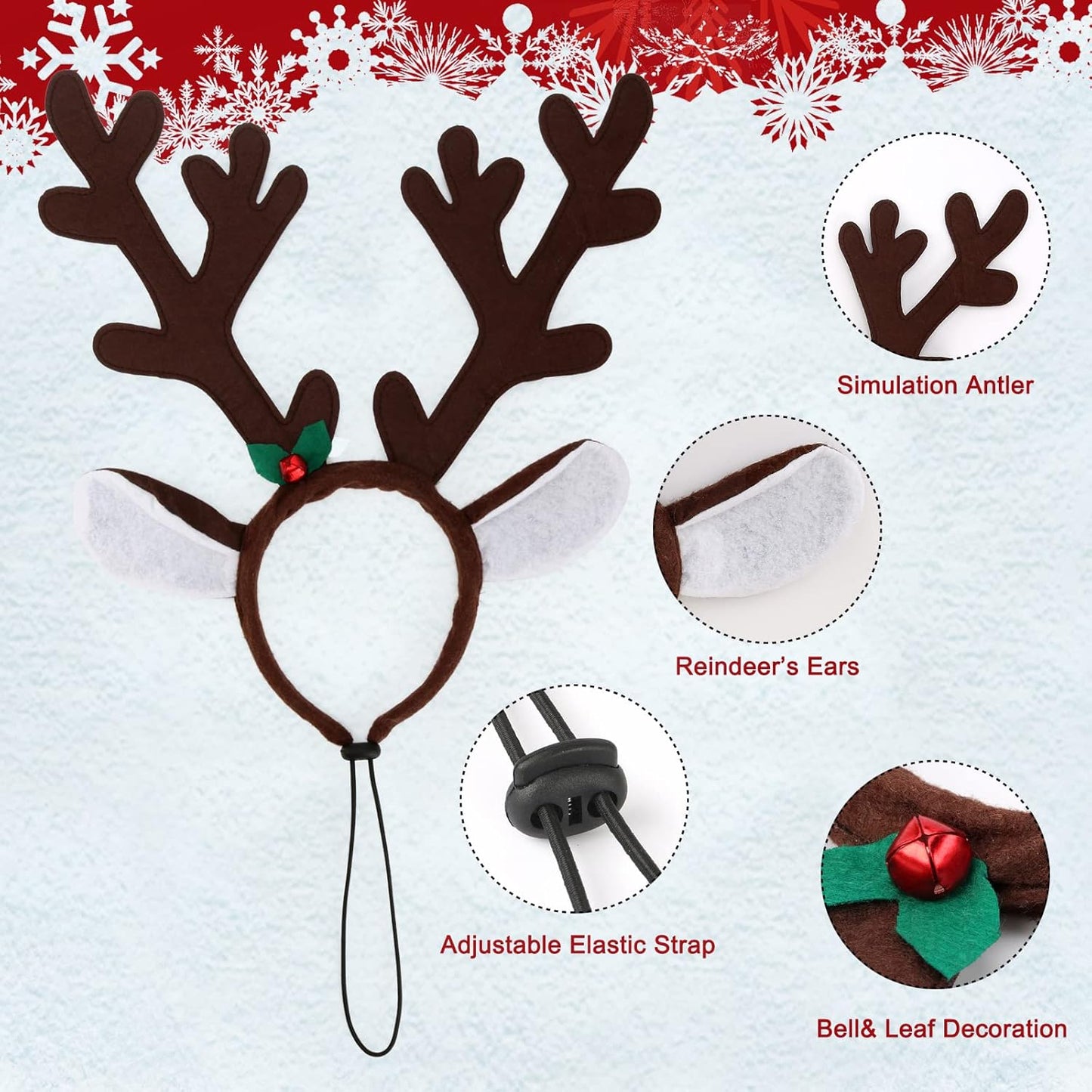 Dog Reindeer Antlers Costume, Christmas Headband Set for Large Dogs