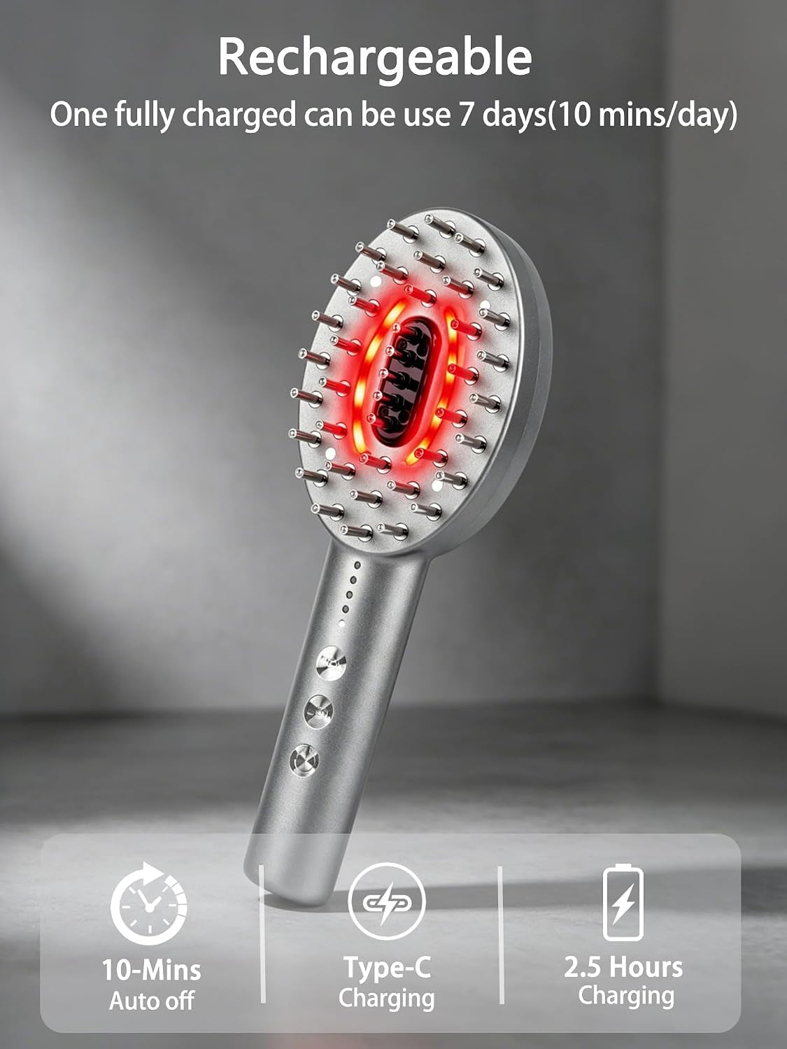 3-In-1 Electric Scalp Massager Brush, Vibrating Scalp Massager Comb with Hair Oil Applicator for Scalp/Face/Body Relaxation, Portable Massager Tool for Home & Travel, Gift for Men & Women (Grey)