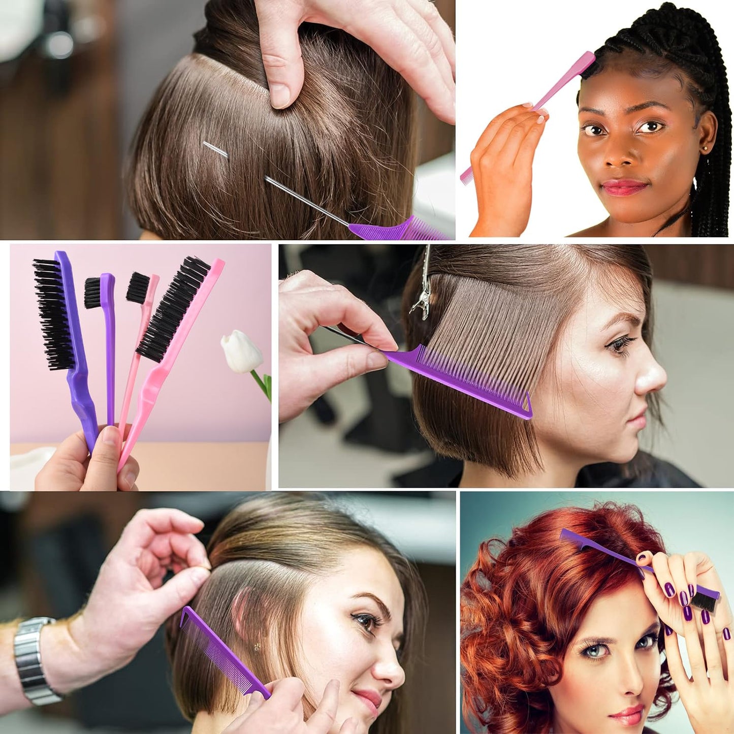 12 Pcs Hair Brush Set with Continuous Hair Spray Bottle for Women, Rat Tail Combs for Toddlers, Soft Scalp Massager, Detangling Hairbrush for Wet Dry Curly Hair (Purple)