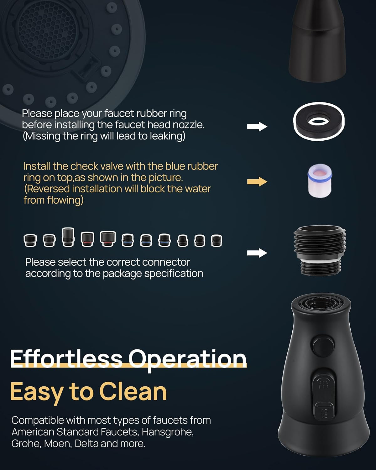 Black Pull down Spray Head Replacement for Kitchen Faucet