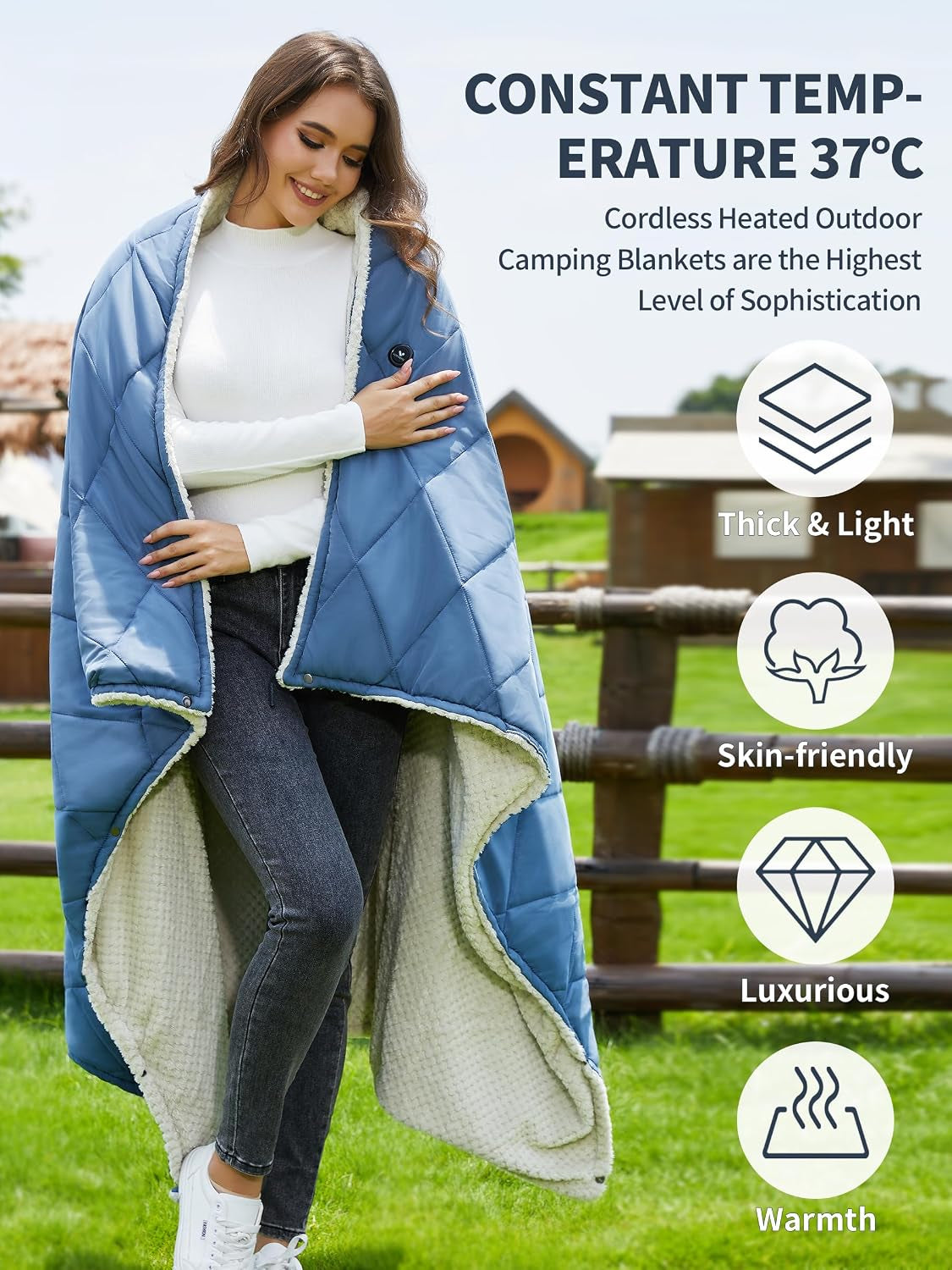 Wearable Heated Blanket,12V Cordless 15000 Mah,3 Heating Set