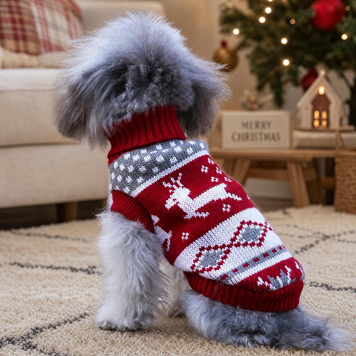 Dog Christmas Sweaters Pet Winter Knitwear Xmas Clothes Classic Warm Coats Reindeer Snowflake Argyle Sweater for Kitty Puppy Cat-S
