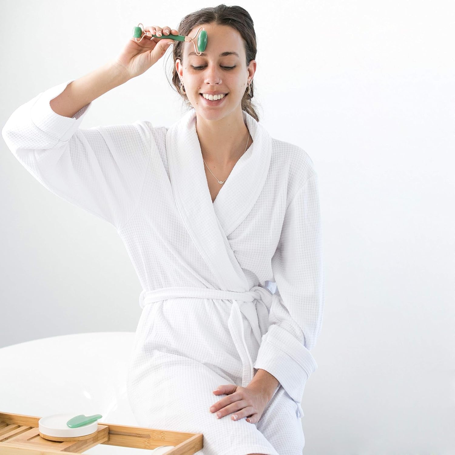 Jade Face Roller and Gua Sha Set in Hand-Drawn Giftbox - Gua Sha Stone, Face Massager Roller, Beauty Massage Face Scraper Tools - Guasha Tool for Face Roller Skin Care, Eyes, Neck - Extra Pouch