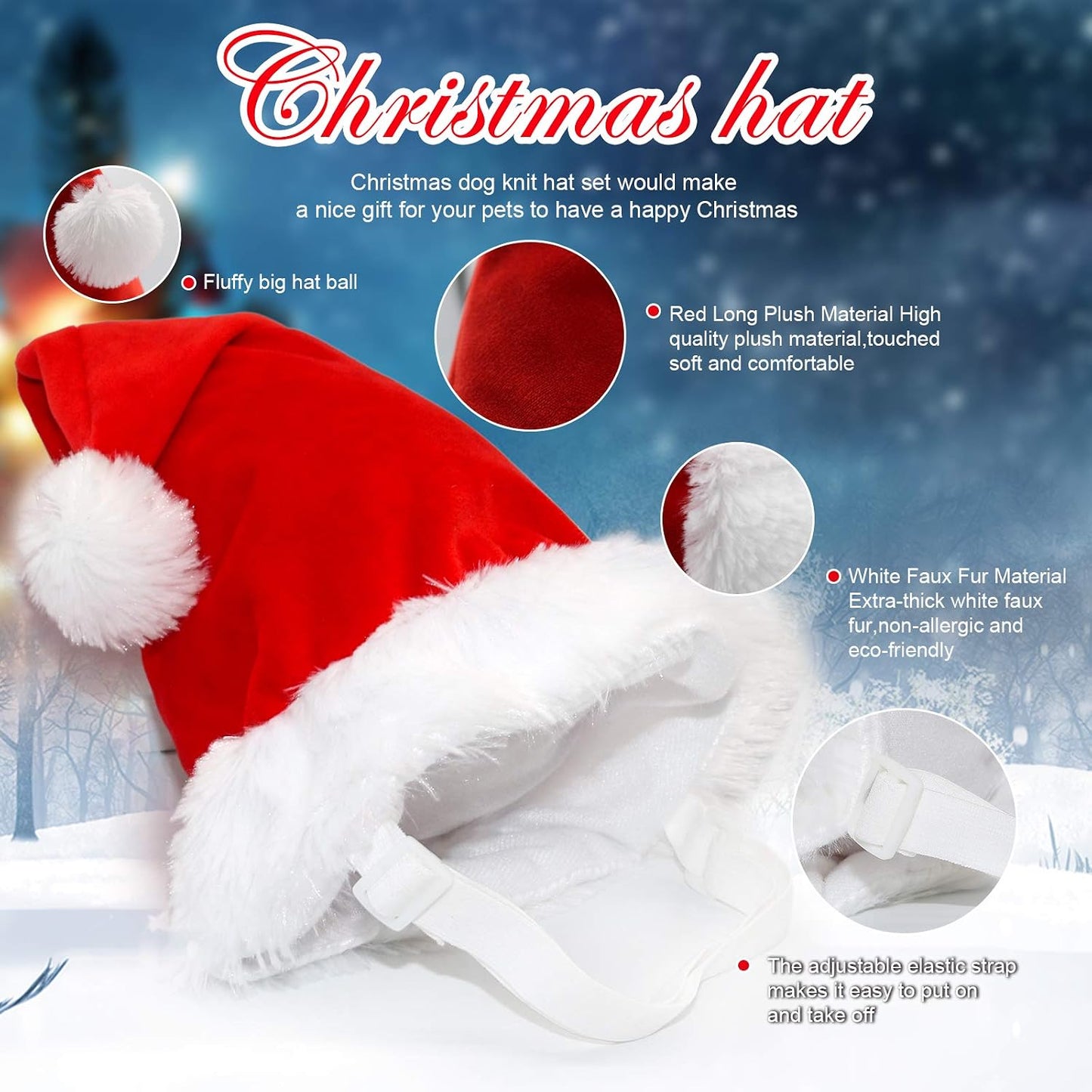 Dog Santa Hat and Scarf, Christmas Dog Costumes for Small Dogs & Cats