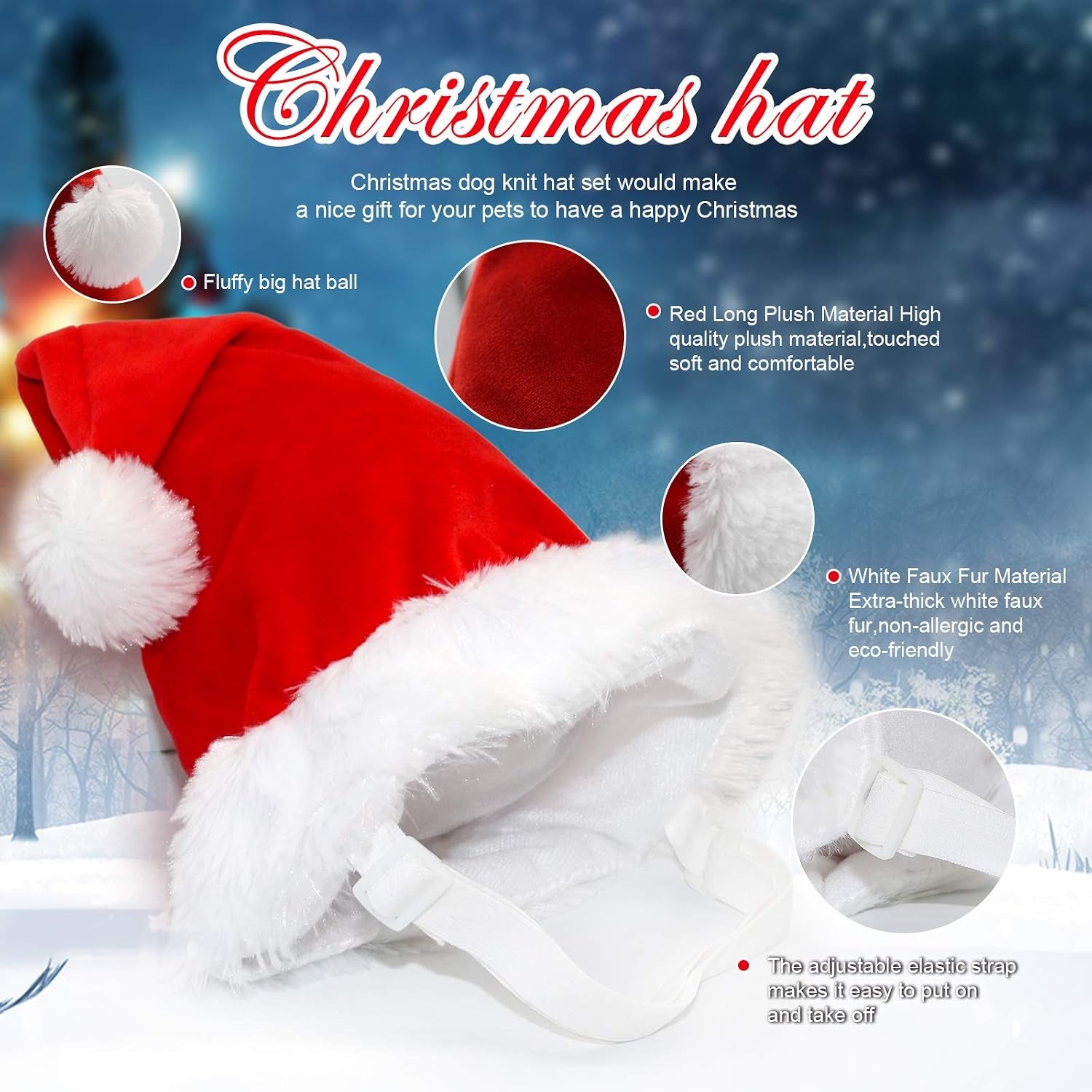 Dog Santa Hat and Scarf, Christmas Dog Costumes for Small Dogs & Cats