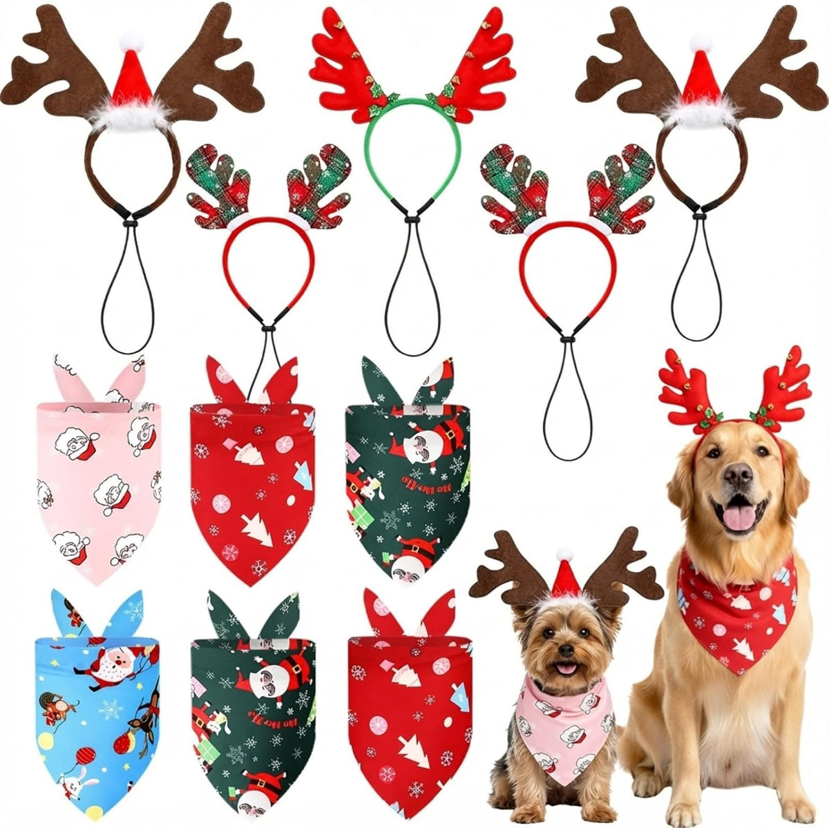12 Pcs Christmas Pet Headband Bandana, Reindeer Headband
