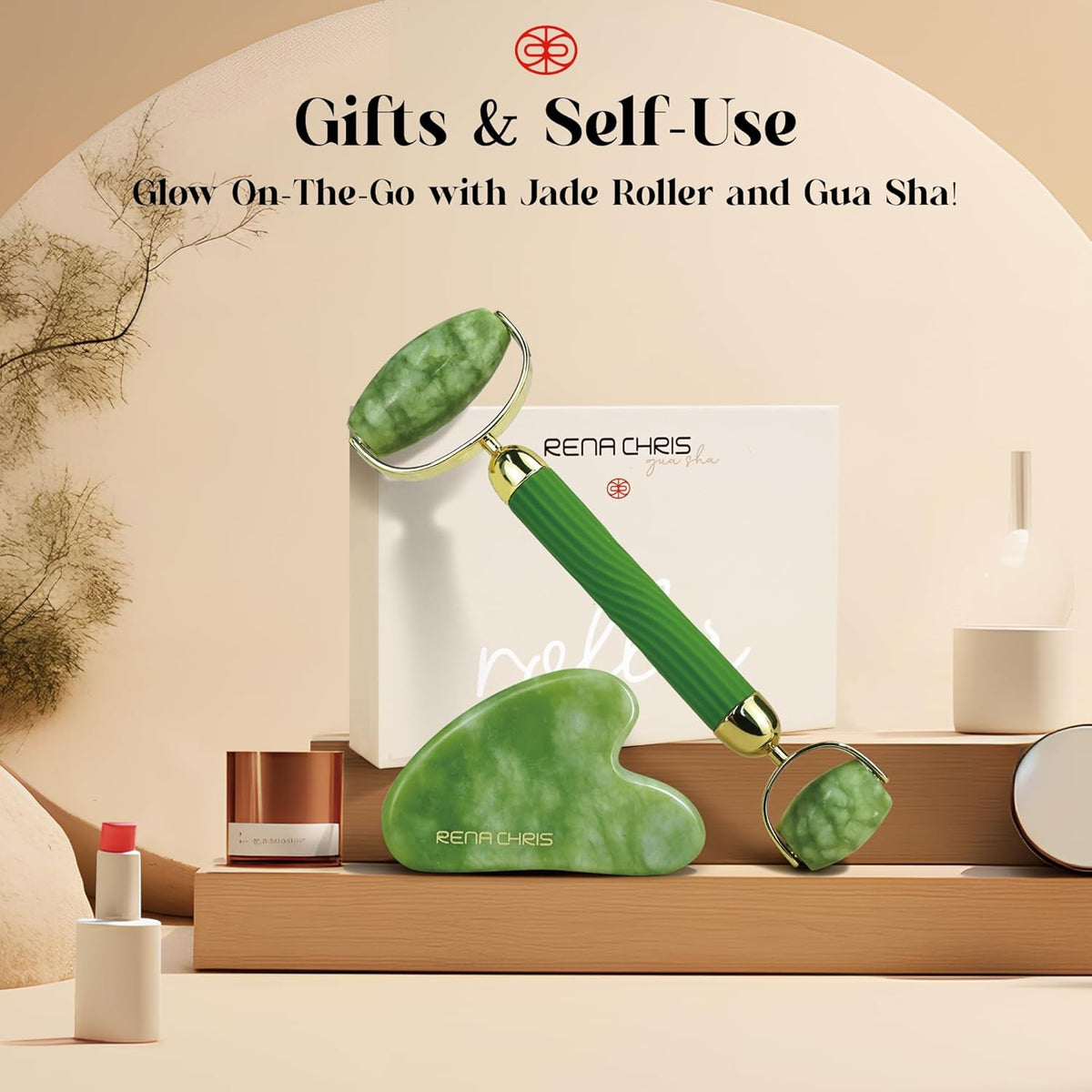 Gua Sha and Face Roller Set: Anti-Breakage Jade Roller for Long-Lasting Use, Jawline Sculpting and Puffiness Reducing, Gua Sha Facial Tools for Self Care Gift (Green)