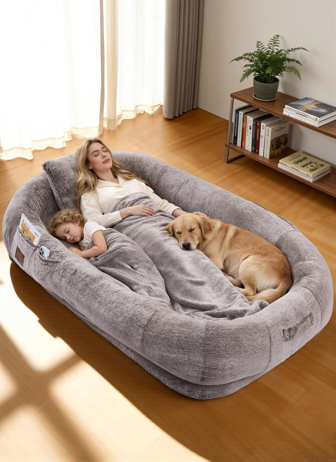 Human Dog Bed 75"X47"X12", Dual-Sided Waterproof Washable Grey