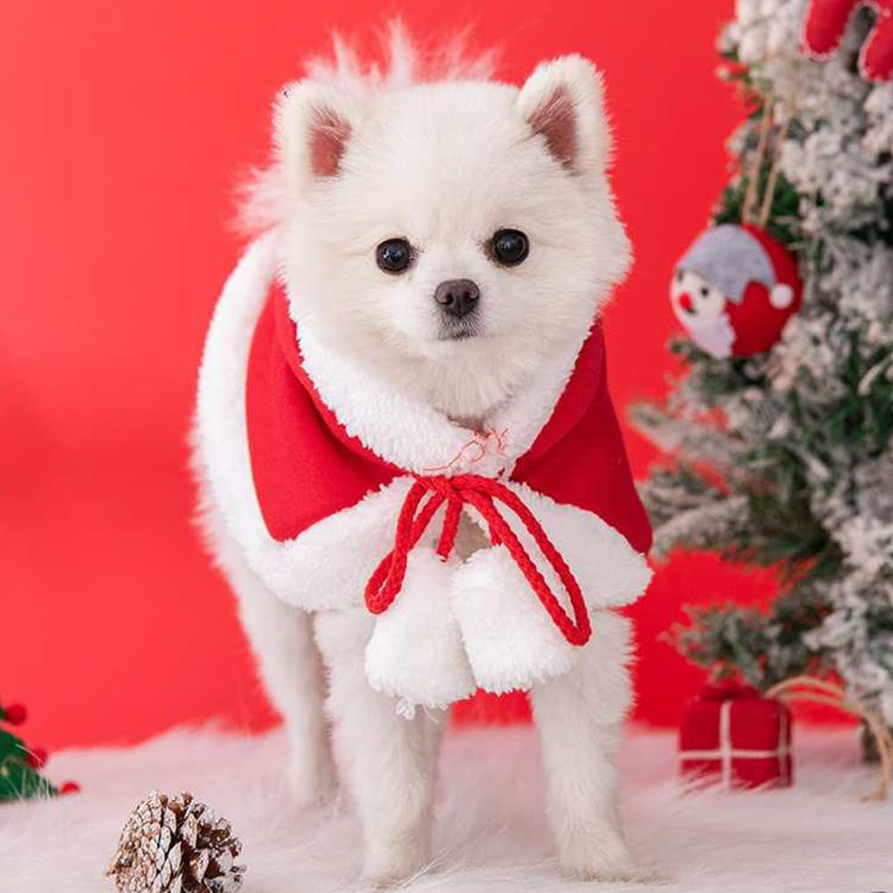 Christmas Puppy Cloak Santa Cat Costume Xmas Dog Cape Holiday Pet Clothes Funny Dog Christmas Costume Accessories for Cats Small Medium (Red, Medium)