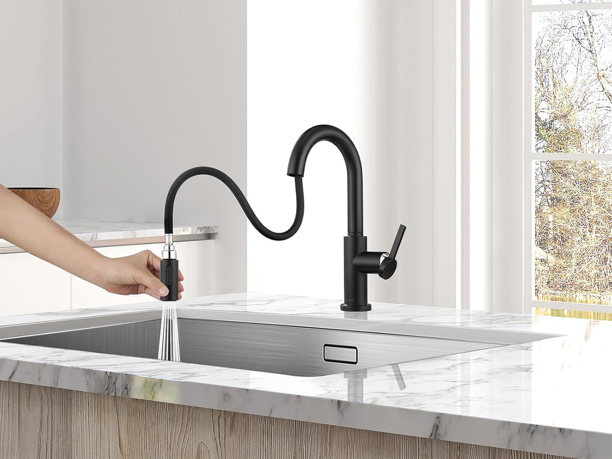 AS32MB Matte Black Bar Faucet or Prep Kitchen Sink Faucet with Pull down Sprayer and Single Handle