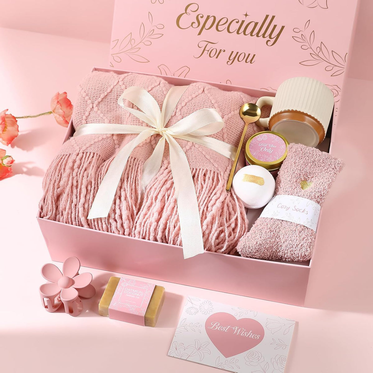 Get Well Soon Gifts Baskets for Women Self Care Gifts,Birthday Gifts for Women Spa Care Package, Set for Mom Wife Girlfriend Sister Best Friend (Pink)