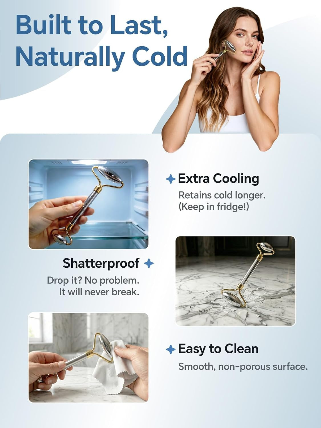 Stainless Steel Face Roller & Gua Sha Facial Tools, Face Massager for Self Care, Roller for Face, Jawline Sculpting and Puffiness Reducing