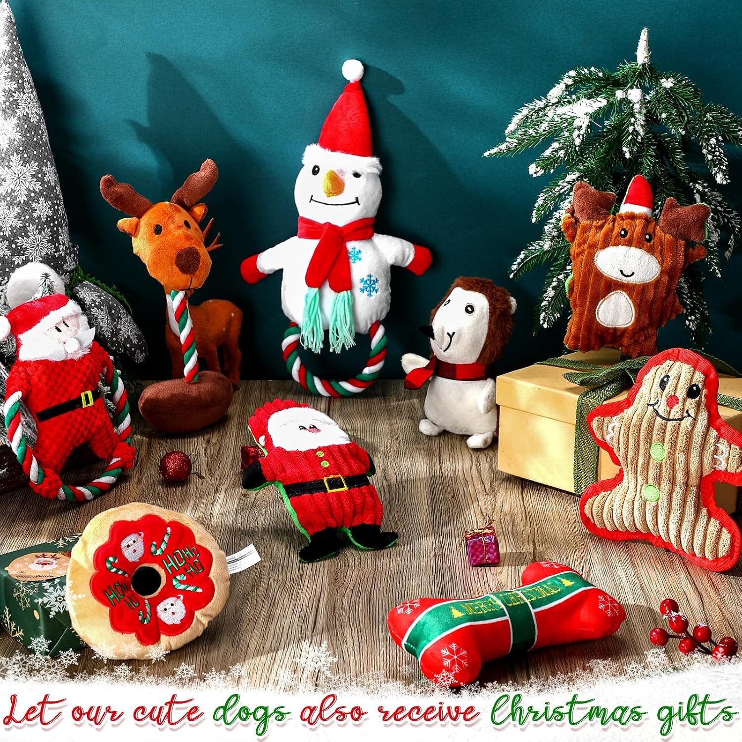 9 Pcs Christmas Dog Squeaky Toys Plush Chew for Small Medium Dogs