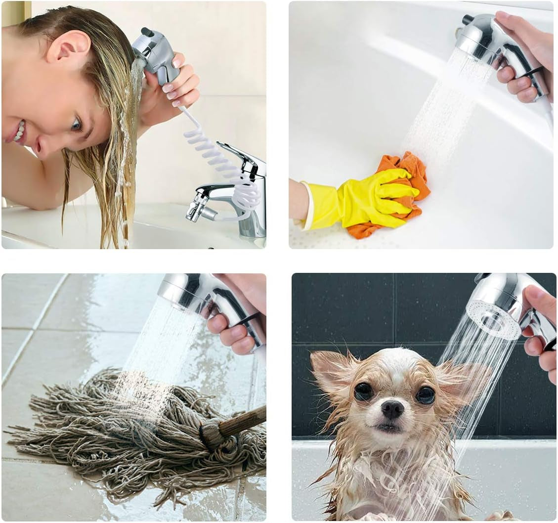 Sink Faucet Sprayer Hand Shower Sink Shower Hose Sprayer for Hair Washing,Rinser Set with Faucet Adapter, Shower Stand and Hose - for Utility Room, Bathroom, Laundry Tub