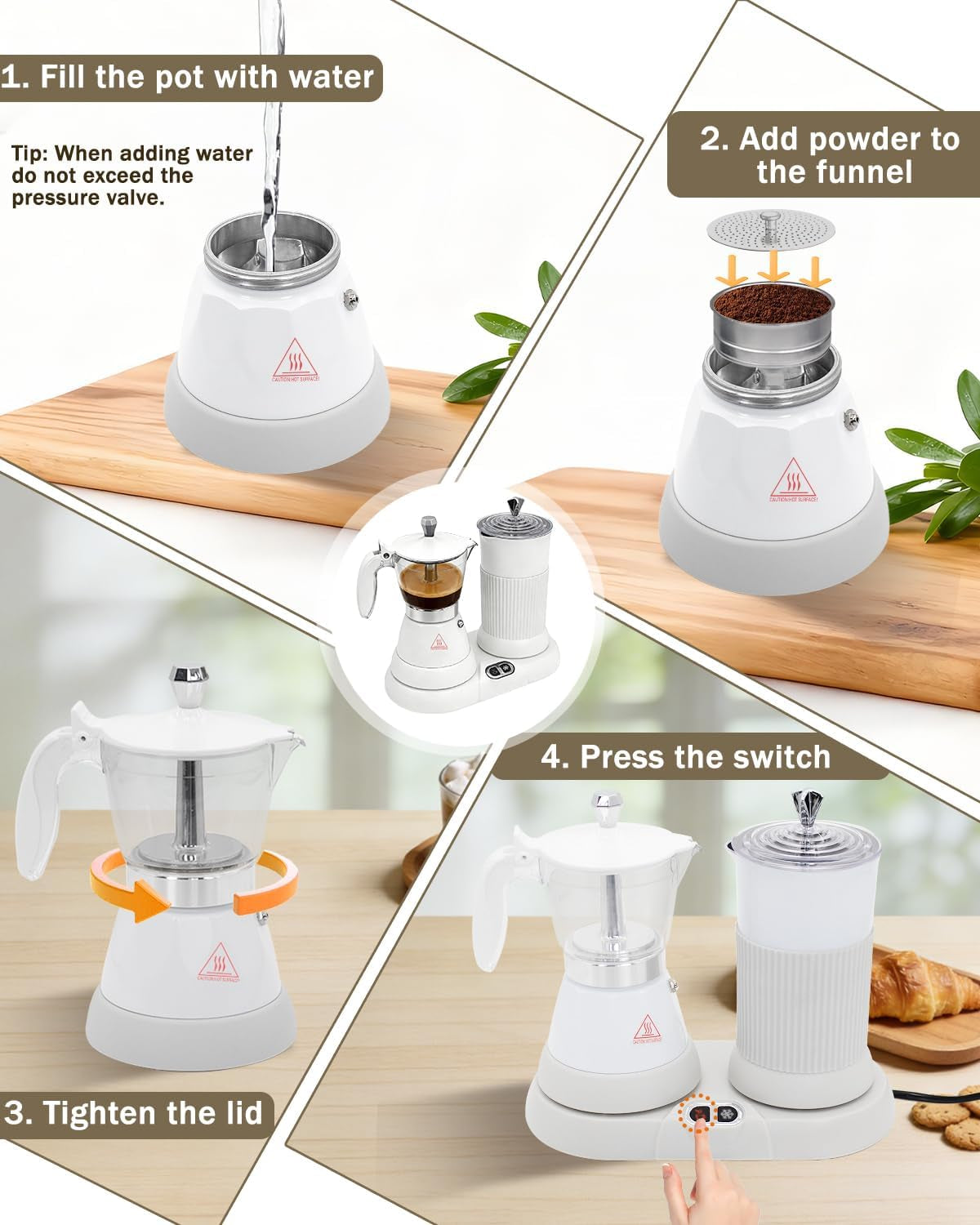 2-In-1 Milk Frother Electric Foam Maker and Moka Coffee Maker