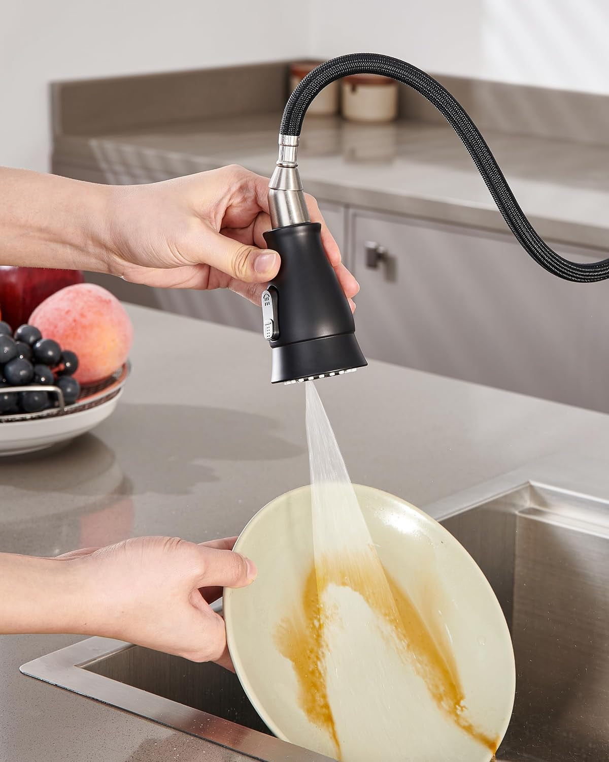 Black Pull down Spray Head Replacement for Kitchen Faucet