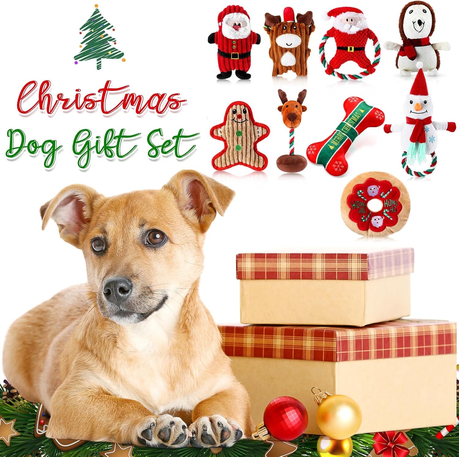 9 Pcs Christmas Dog Squeaky Toys Plush Chew for Small Medium Dogs