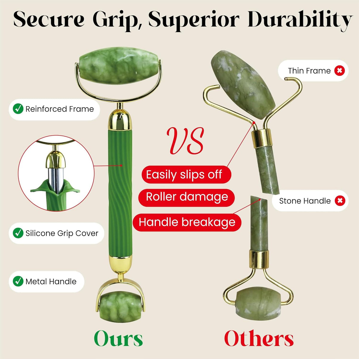 Gua Sha and Face Roller Set: Anti-Breakage Jade Roller for Long-Lasting Use, Jawline Sculpting and Puffiness Reducing, Gua Sha Facial Tools for Self Care Gift (Green)