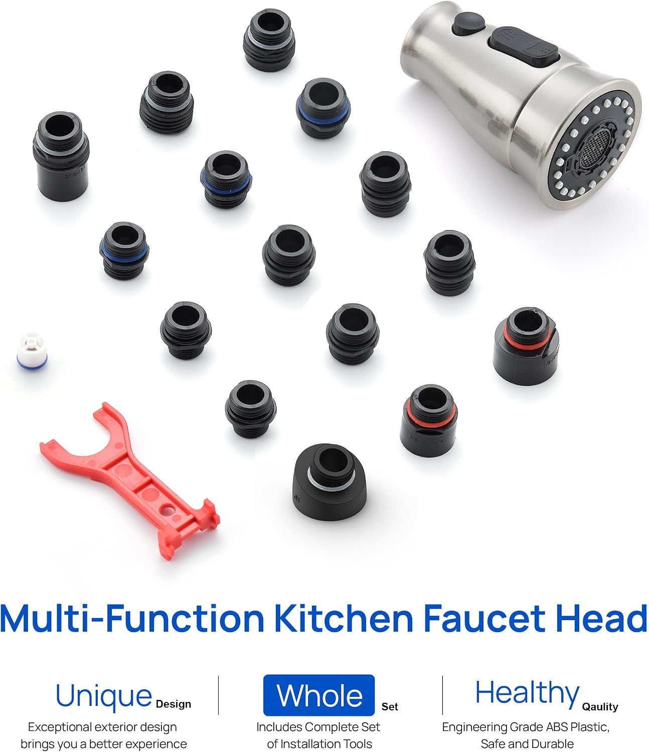 Kitchen Faucet Sprayer Head Replacement with 15 Adapters (UPDATED)