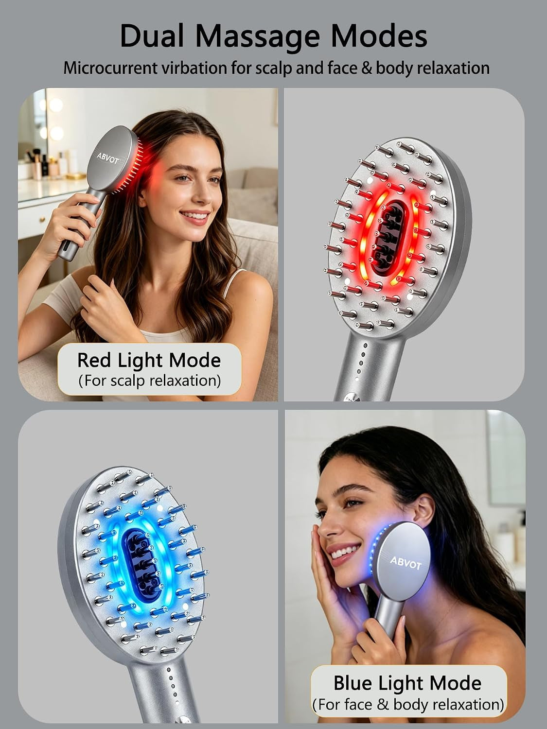 3-In-1 Electric Scalp Massager Brush, Vibrating Scalp Massager Comb with Hair Oil Applicator for Scalp/Face/Body Relaxation, Portable Massager Tool for Home & Travel, Gift for Men & Women (Grey)