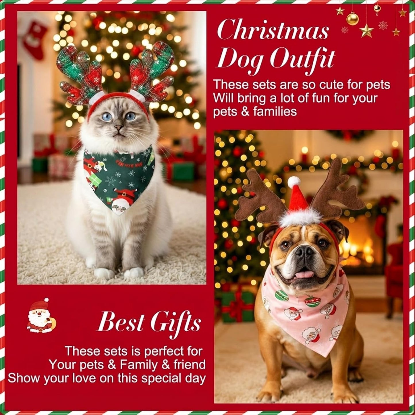 12 Pcs Christmas Pet Headband Bandana, Reindeer Headband