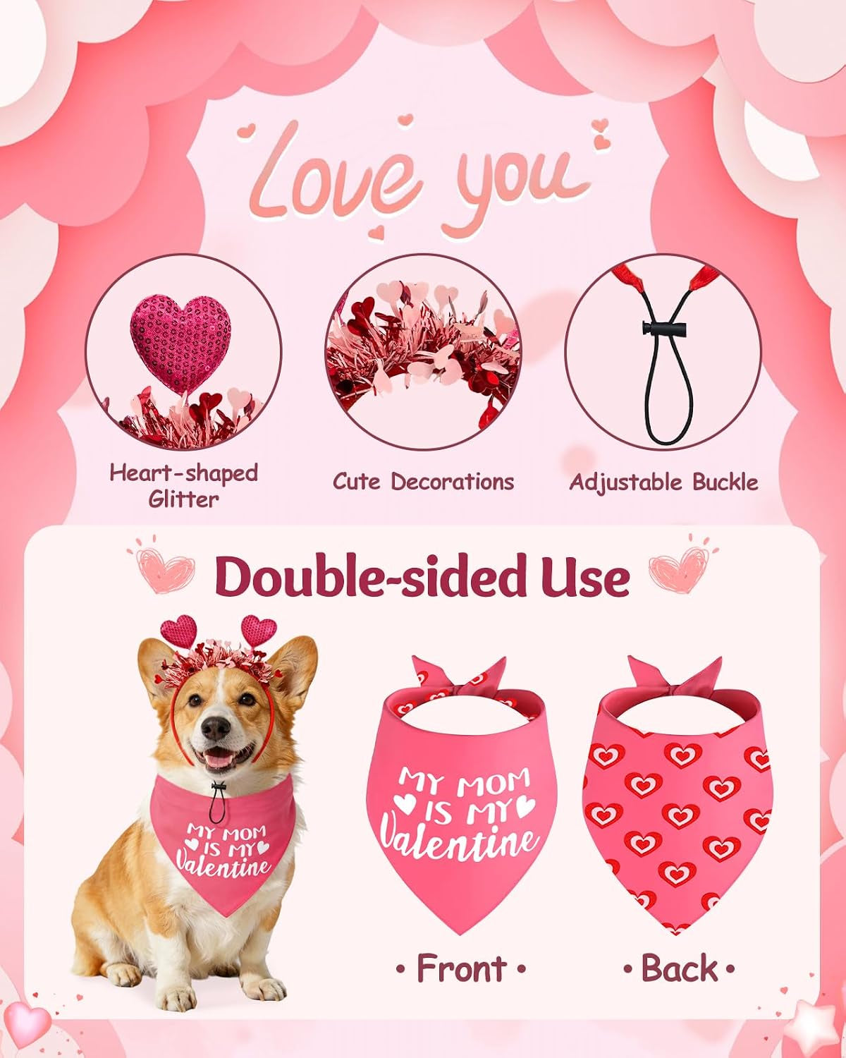 4 Pcs Pink Valentines Dog Toys - Cute Plush Squeaky Dog Toys, Cat Dog Scarf Headband for Puppy Pet to Keep Them Busy (Not for Big & Aggressive Chewer)