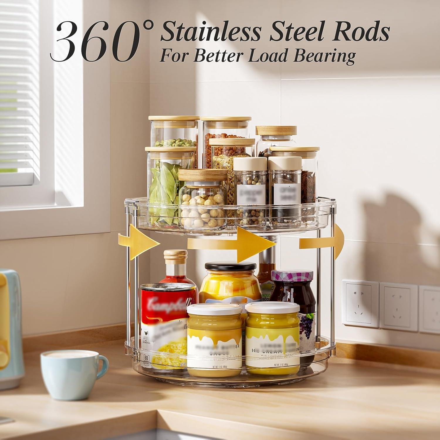4 Pack 10.6'' 2-Tier Lazy Susan Turntable Organizer Rotating Spice Rack Organization for Cabinet, Kitchen, Pantry, Countertop, Bathroom, Vanity, Makeup Organizer, Clear