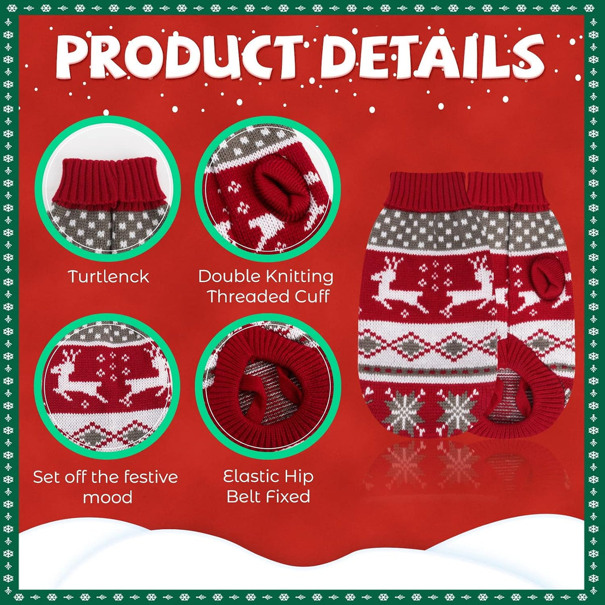 2 Packs Cat Christmas Sweater Christmas Dog Sweaters Pet Cat Winter Knitwear Warm Clothes Pet Reindeer Snowflake Pet Sweaters for Kittys and Small Dogs
