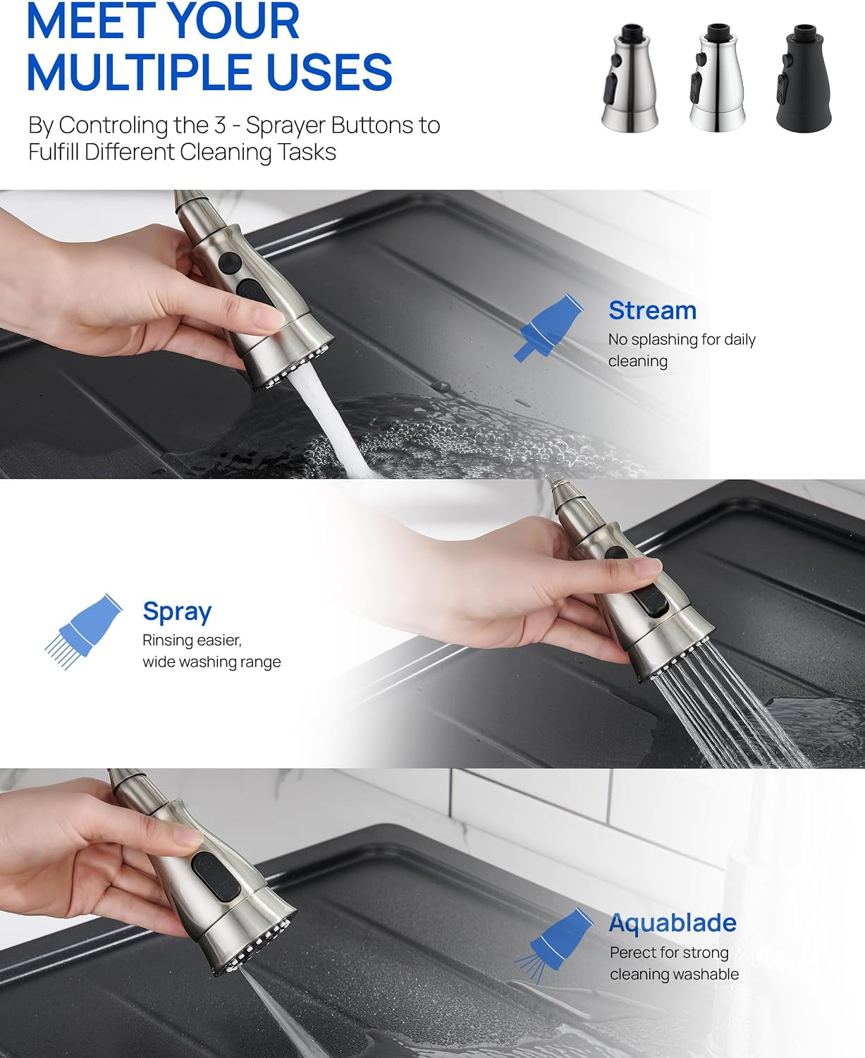 Kitchen Faucet Sprayer Head Replacement with 15 Adapters (UPDATED)