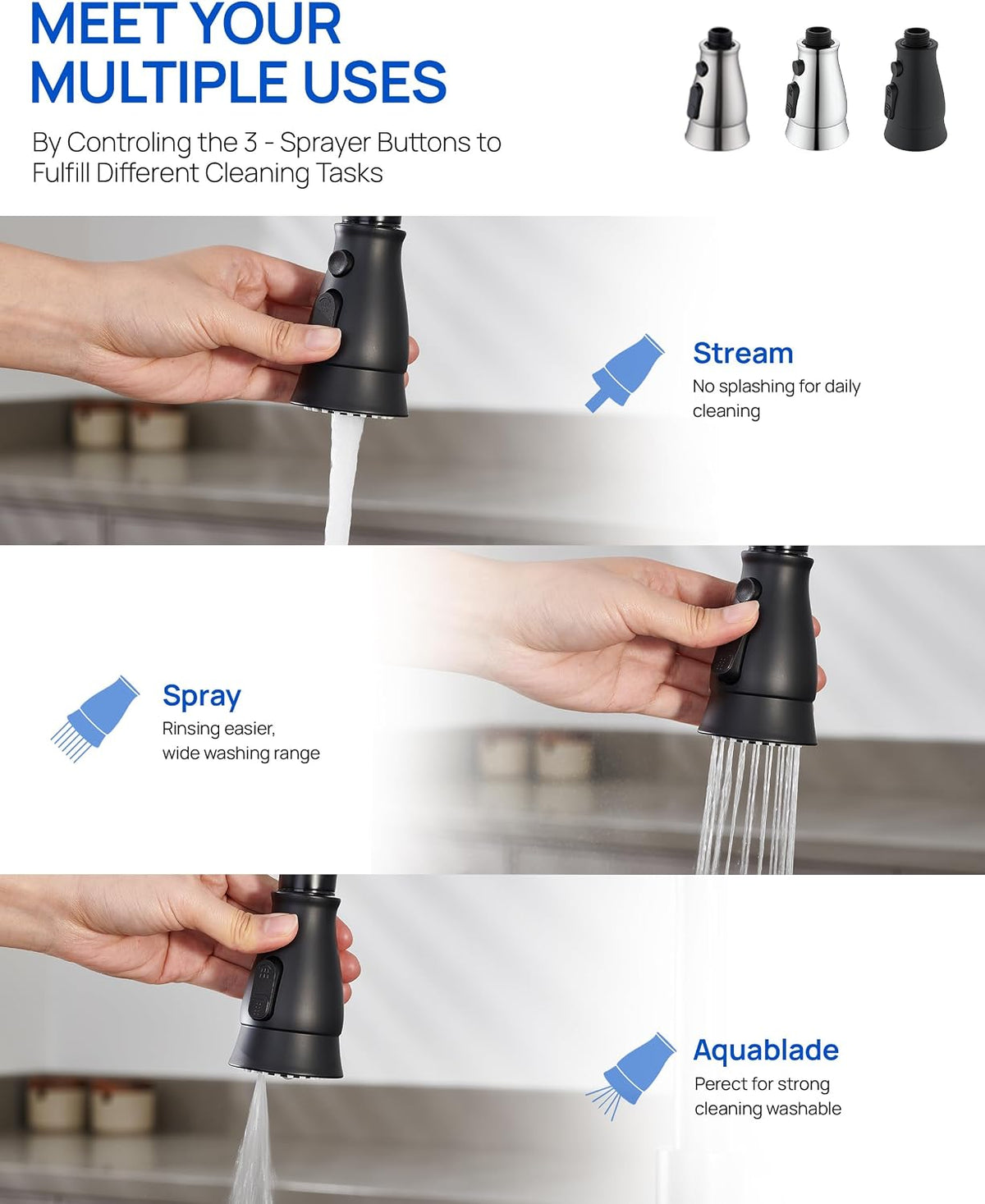 Black Pull down Spray Head Replacement for Kitchen Faucet