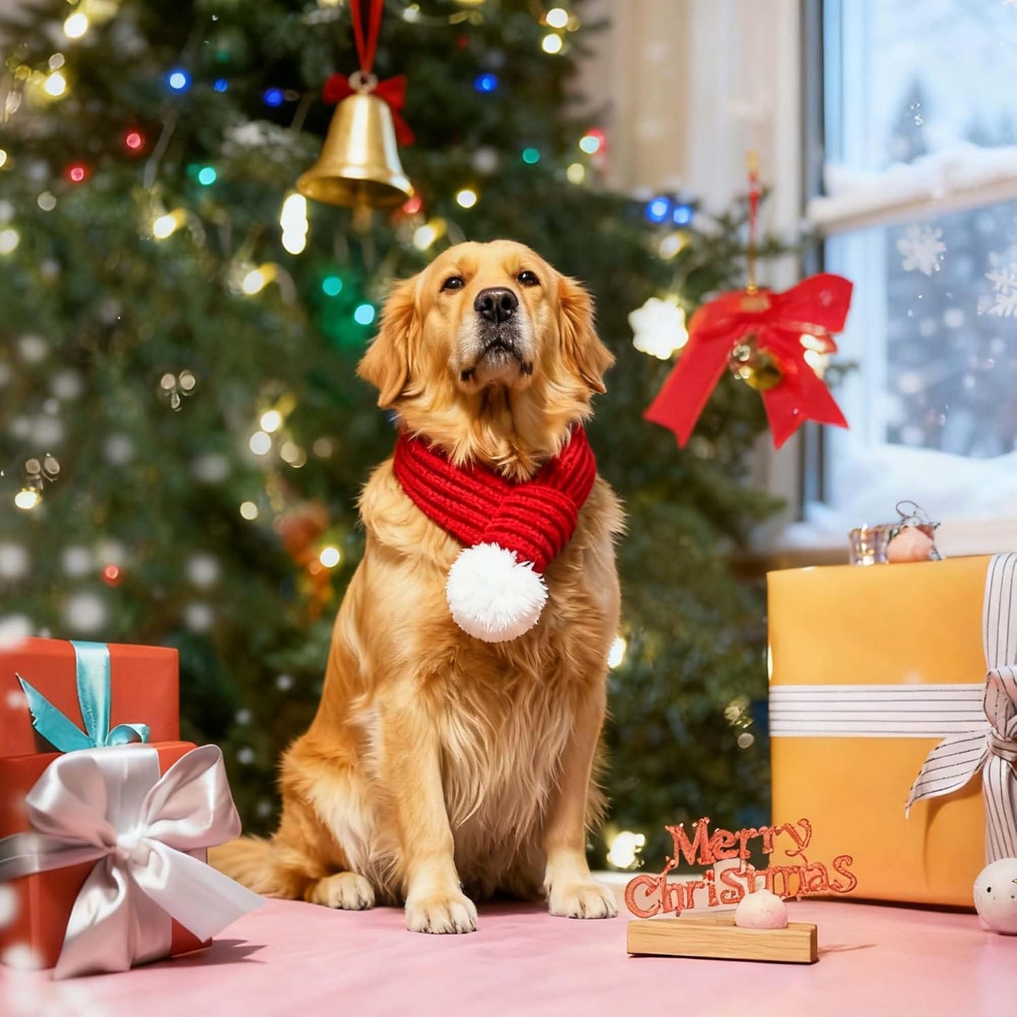 Pet Christmas Santa Scarf Outfit Costume for Small Large Dog,L