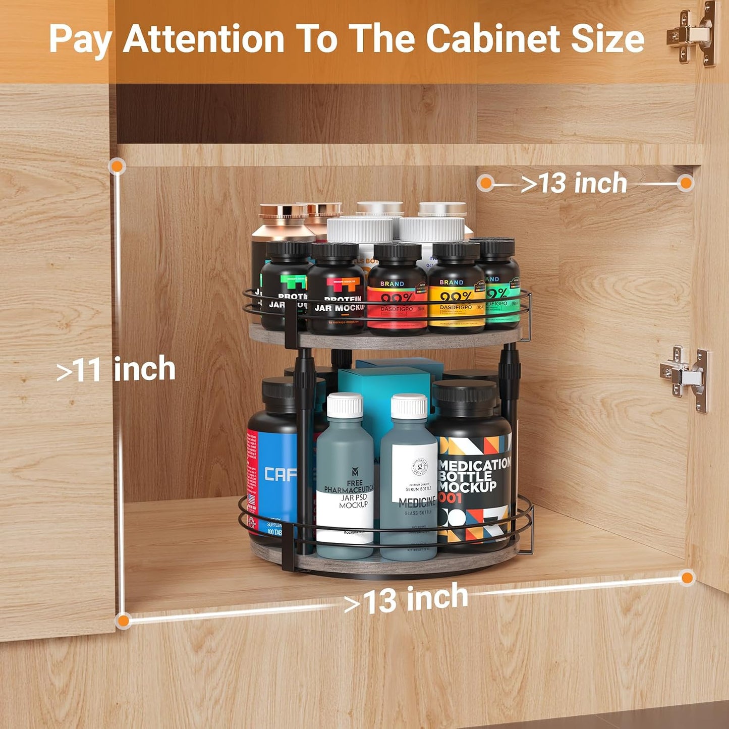 Lazy-Susan-Organizer-Spice-Rack, Rotating Spice Organizer for Cabinet Pantry, Seasoning Holder Spice Shelf with Adjustable Height, Kitchen Counter Shelf Countertop Organizer