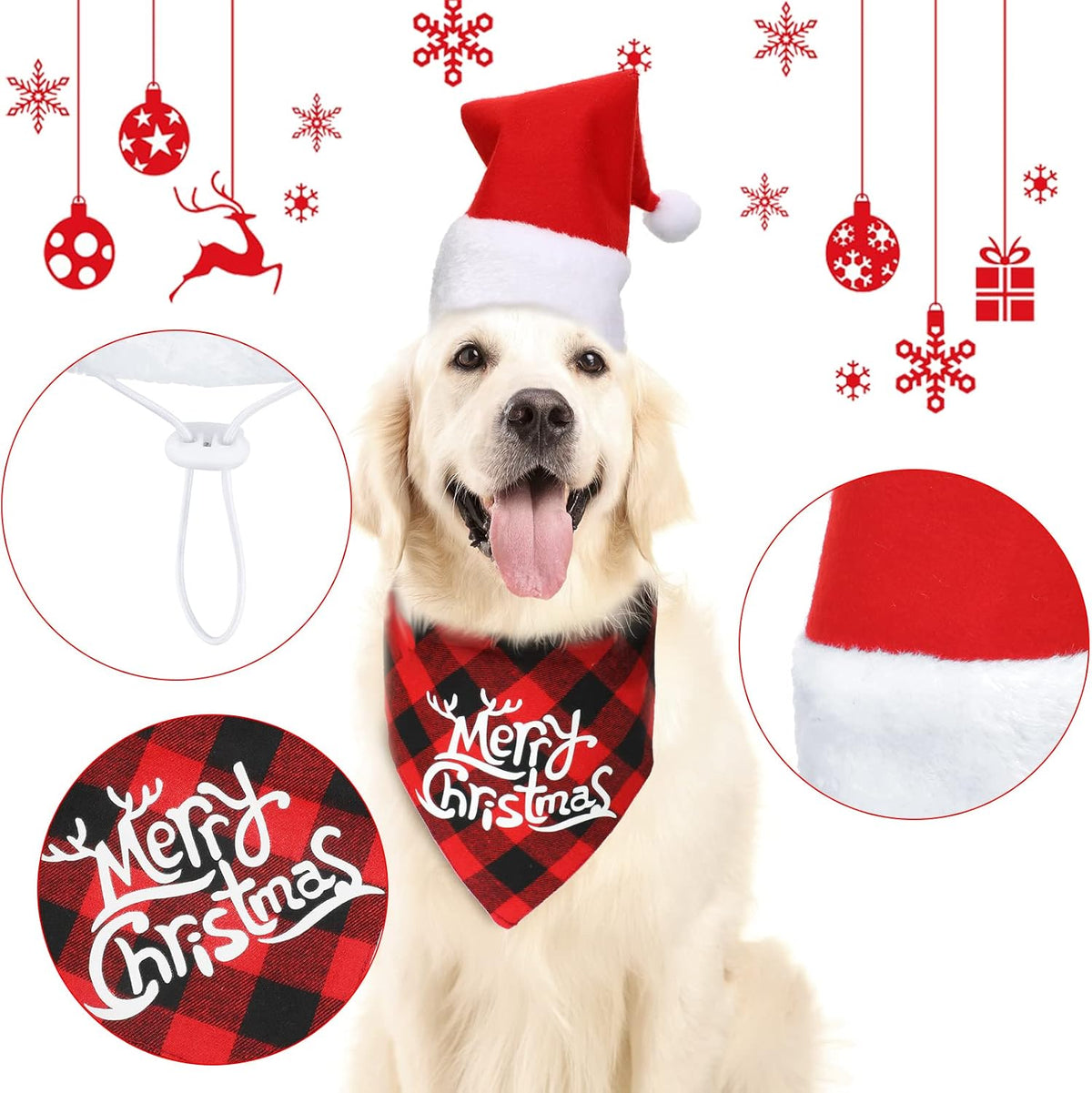 4 Pcs Christmas Dog Costume Santa Hat Reindeer Antler, Vivid Style