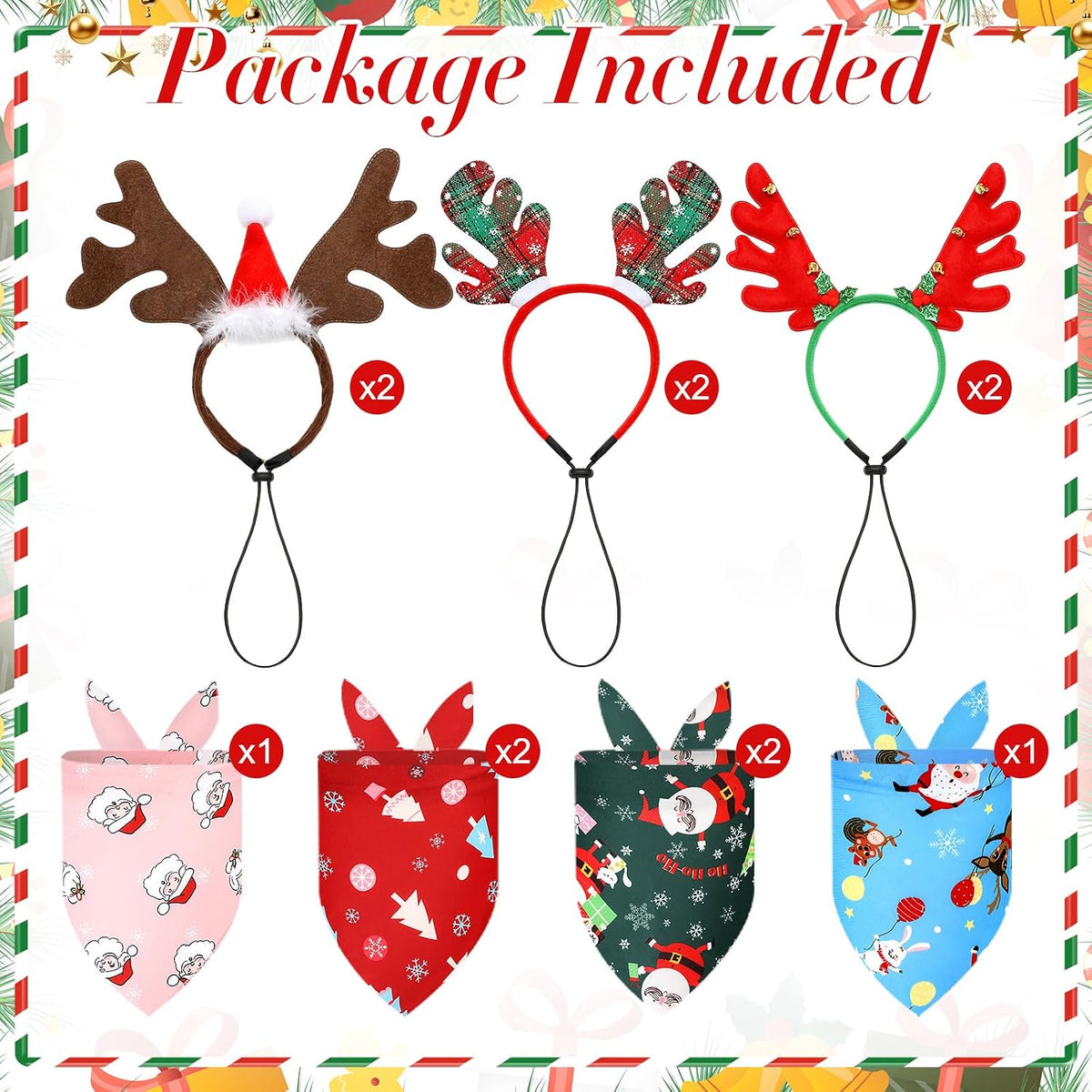 12 Pcs Christmas Pet Headband Bandana, Reindeer Headband