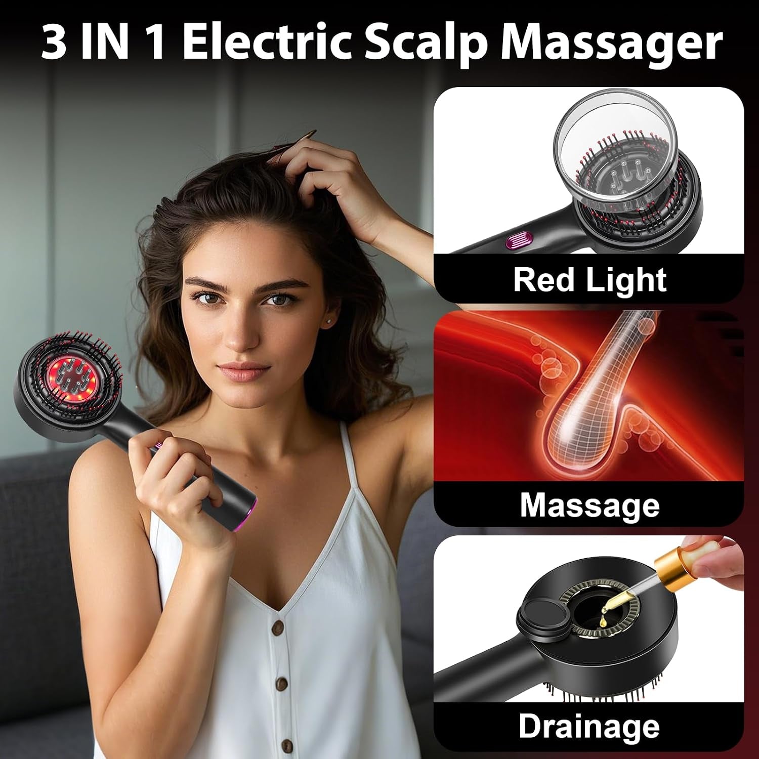 Laser Therapy Hair Growth Comb, Hair Oil Applicator,Electric Scalp Massager Hair Growth with IPX7 Waterproof