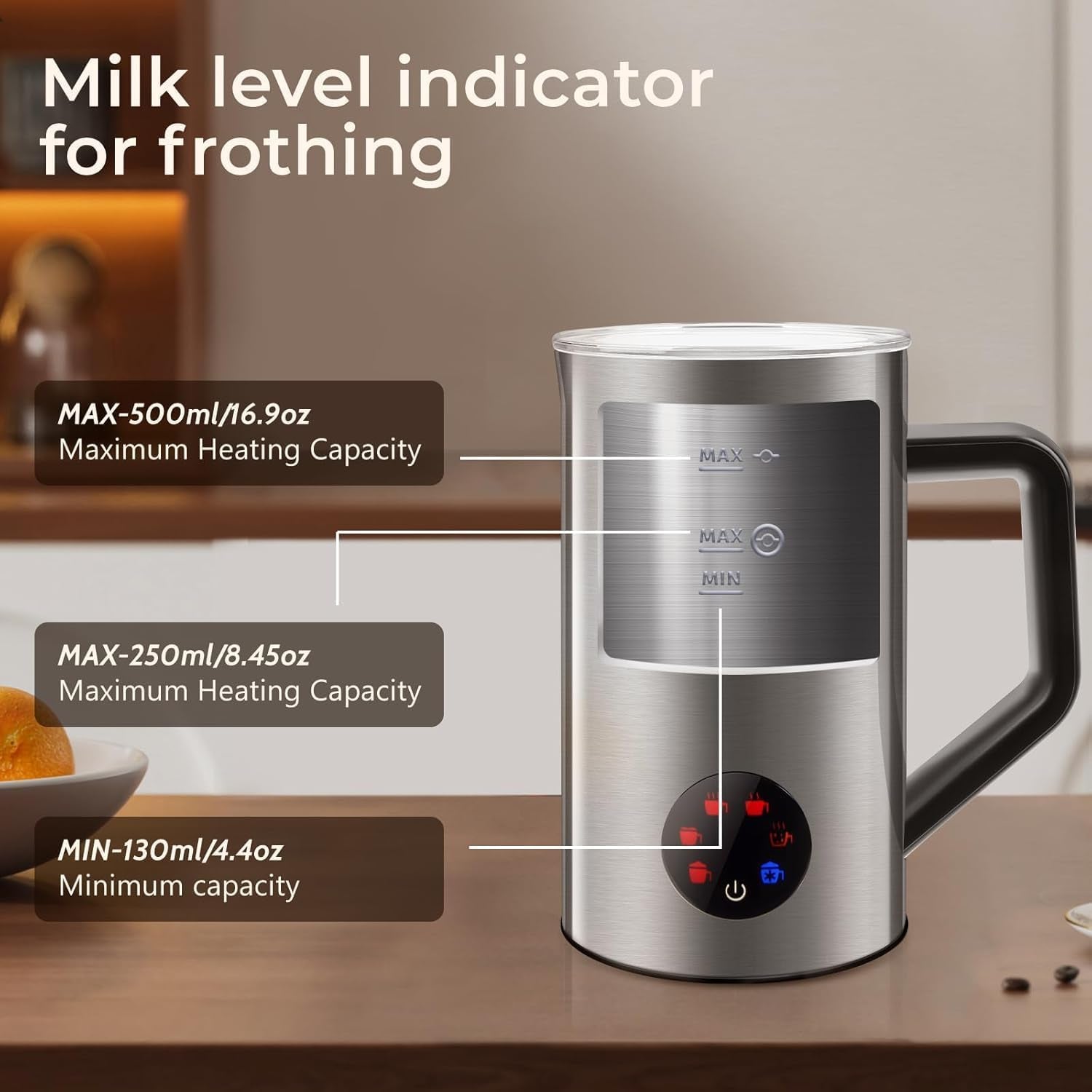Milk Frother, 6-IN-1 Electric Milk Steamer, 20Oz/591Ml Hot & Cold Foam Maker for Latte & Cappuccino, 550W Fast Heating Stainless Steel Milk Steamer, Hot Chocolate Maker