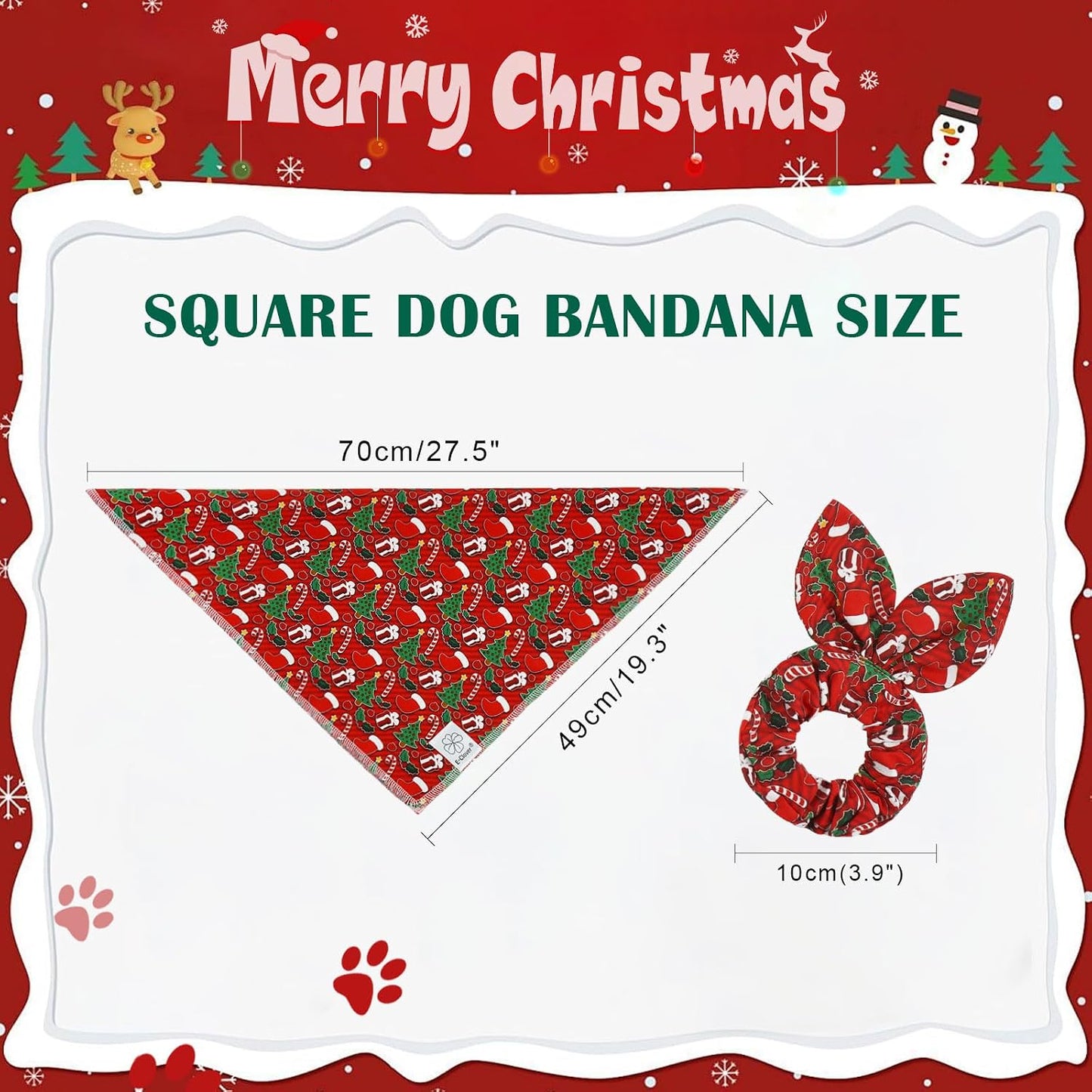 Christmas Dog Bandanas & Matching Scrunchie Set Green Red Dog Scarf Bibs Pet Bandana with Bow Tie for Medium Large Dogs Owner Mom Winter