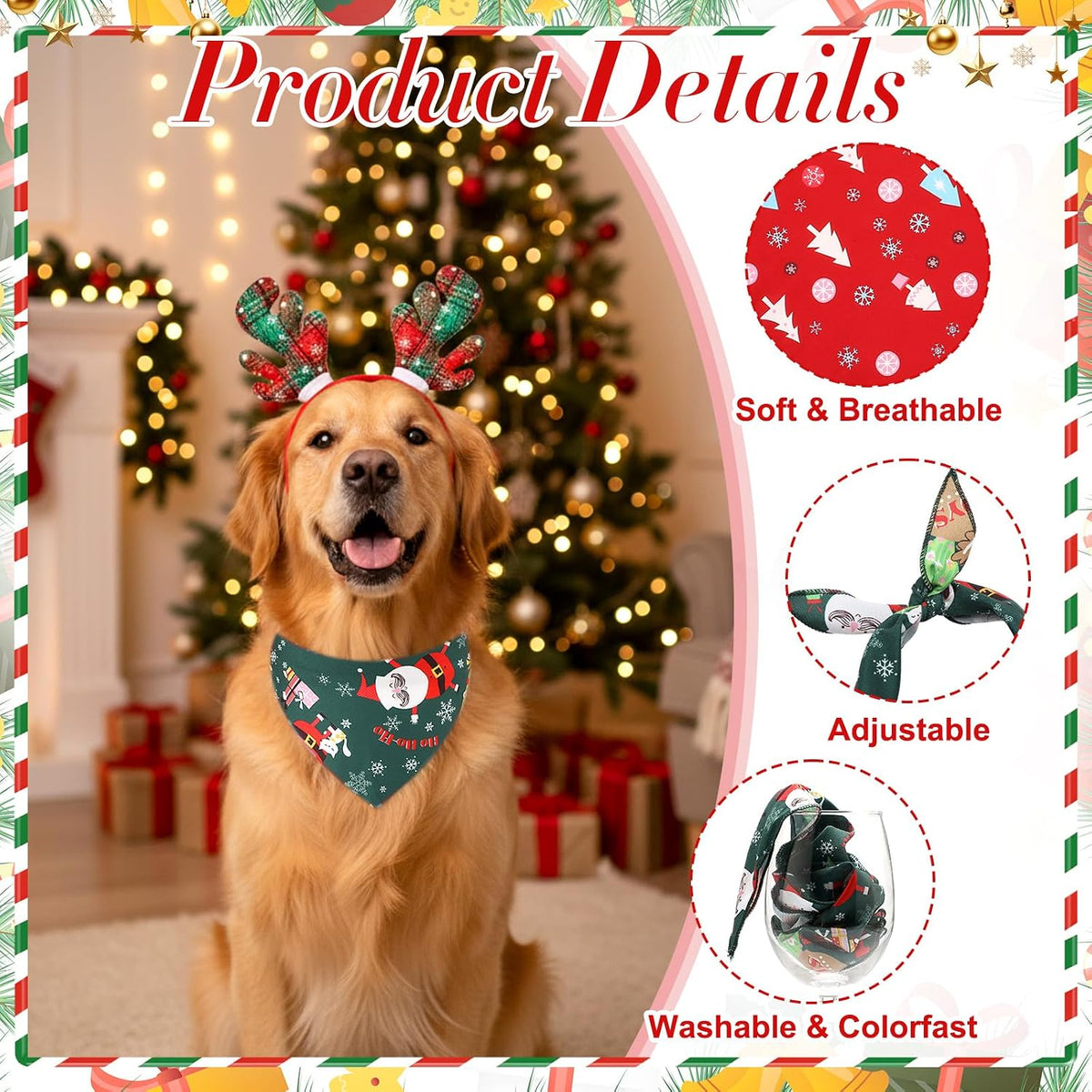 12 Pcs Christmas Pet Headband Bandana, Reindeer Headband