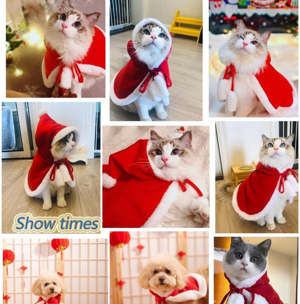 Christmas Puppy Cloak Santa Cat Costume Xmas Dog Cape Holiday Pet Clothes Funny Dog Christmas Costume Accessories for Cats Small Medium (Red, Medium)