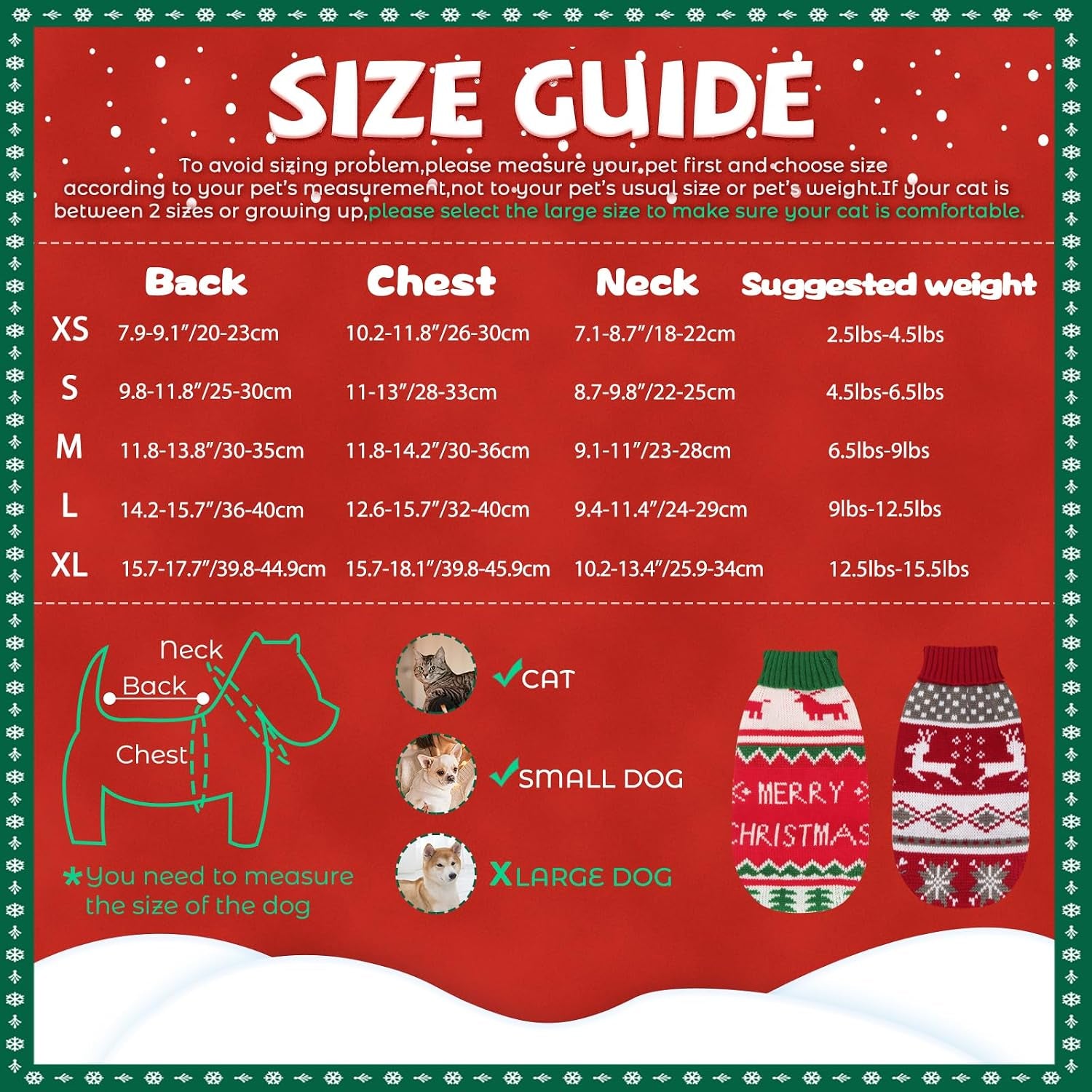 2 Packs Cat Christmas Sweater Christmas Dog Sweaters Pet Cat Winter Knitwear Warm Clothes Pet Reindeer Snowflake Pet Sweaters for Kittys and Small Dogs