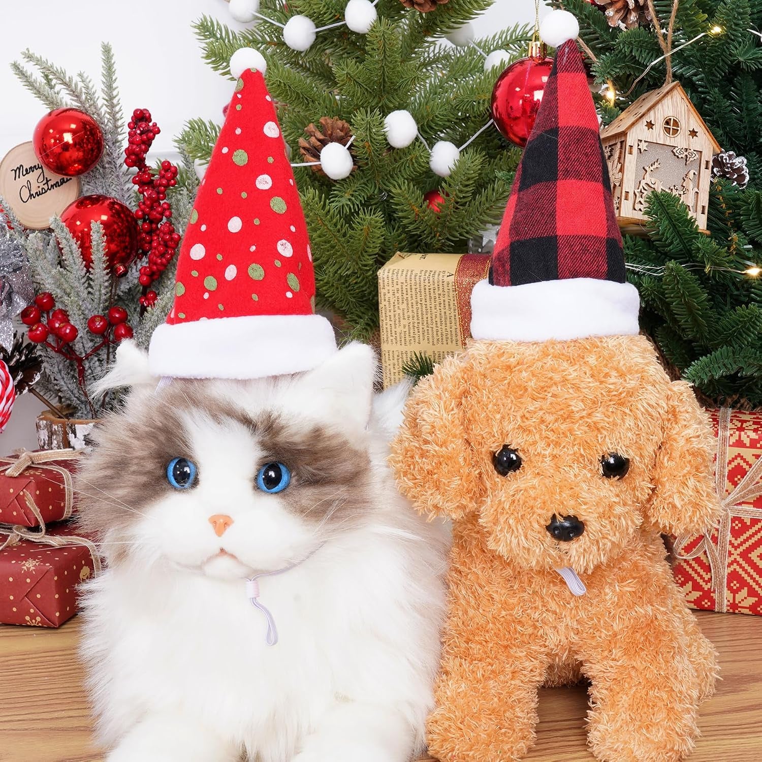 6 Pieces Pet Cat Dog Christmas Santa Hat Holiday Party Cute Costumes for Puppy Kitten Christmas Cosplay Dress up Supplies (Mixed Pattern)