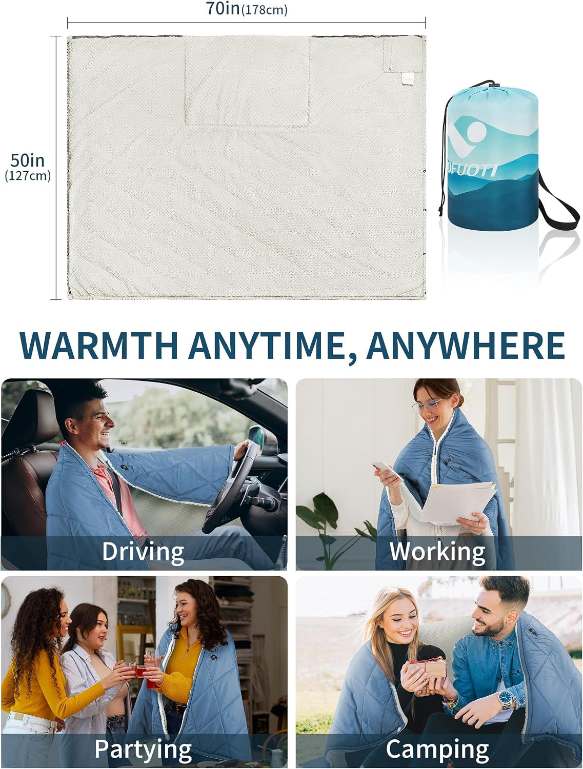 Wearable Heated Blanket,12V Cordless 15000 Mah,3 Heating Set