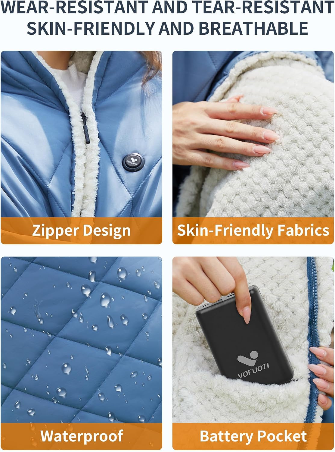 Wearable Heated Blanket,12V Cordless 15000 Mah,3 Heating Set